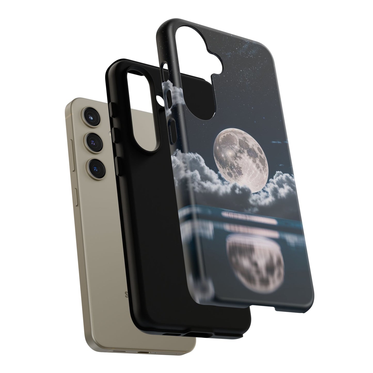 Moonlit Reflection Phone Case — Night Sky Moon & Clouds Tough Case