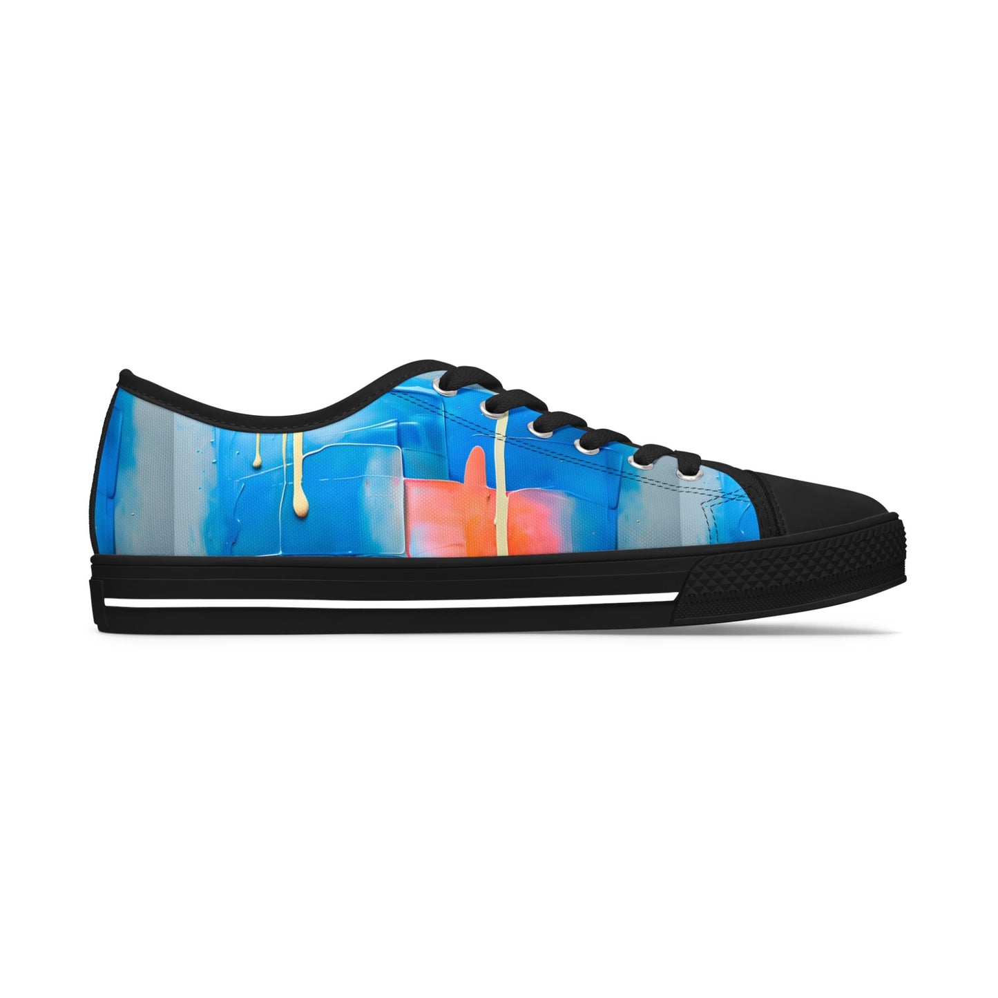 Low Top Sneakers — Abstract Blue & Coral Watercolor Design