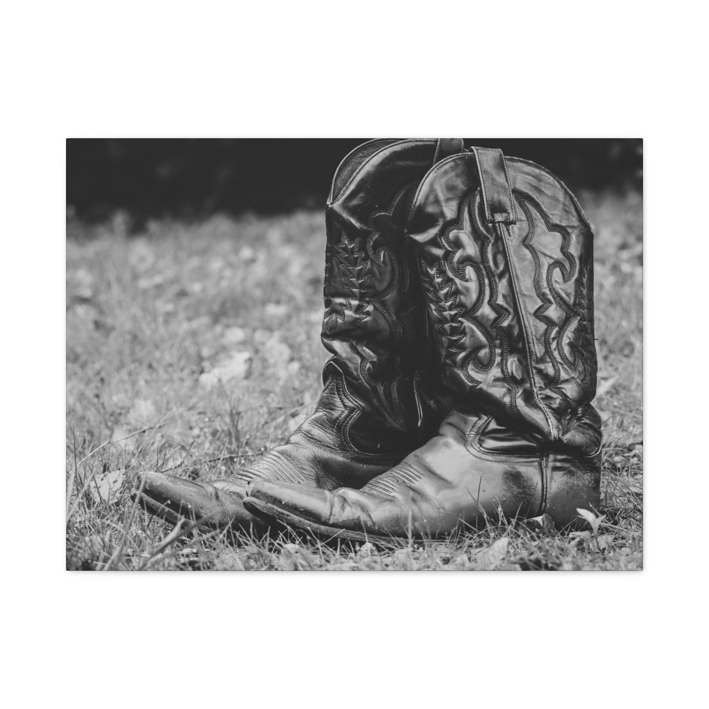 Western Cowboy Boots Matte Canvas Wall Art – Black & White Rustic Country Decor