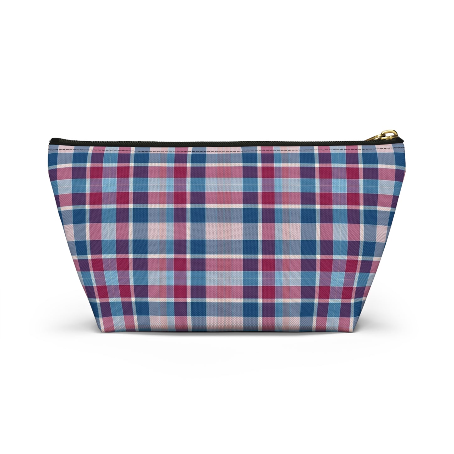 Plaid Accessory Pouch — Blue & Pink Tartan Makeup Bag