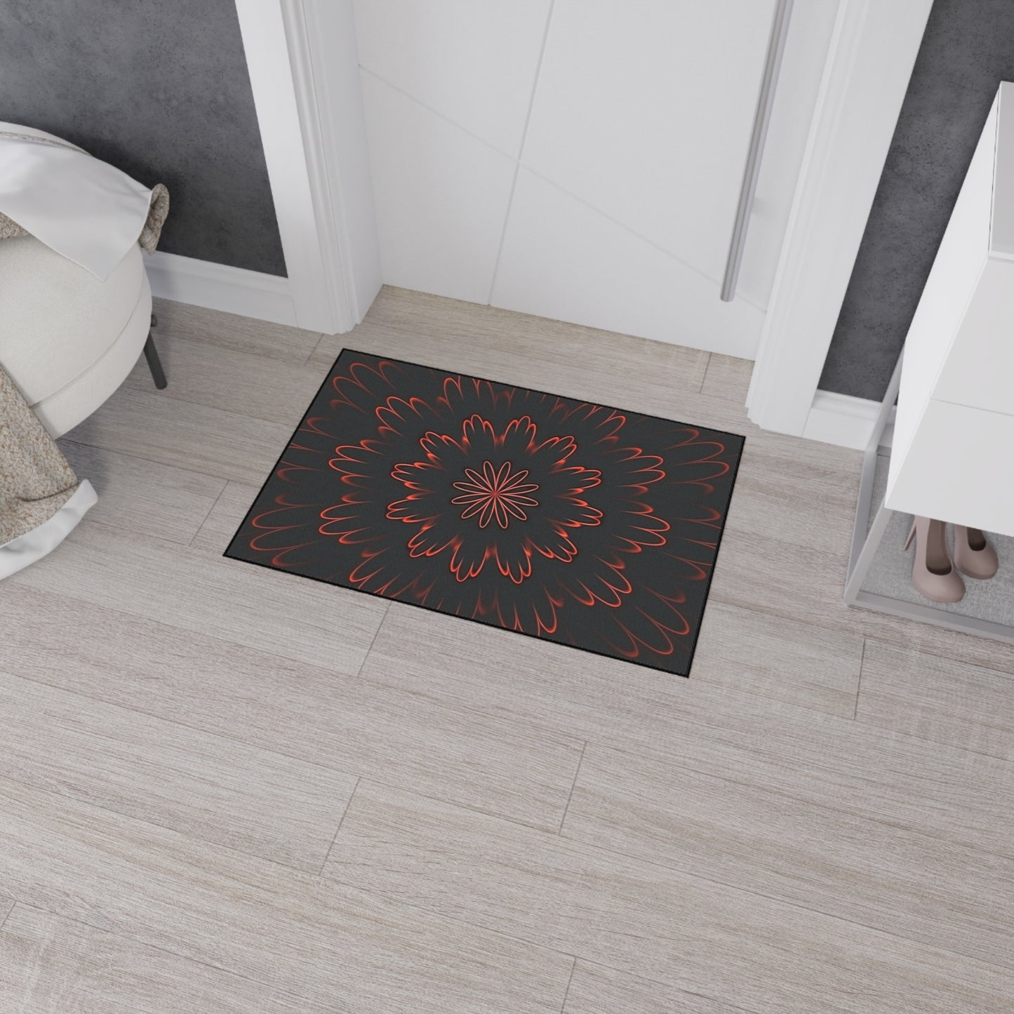 Floor Mat — Red Floral Mandala Heavy-Duty Entrance Rug