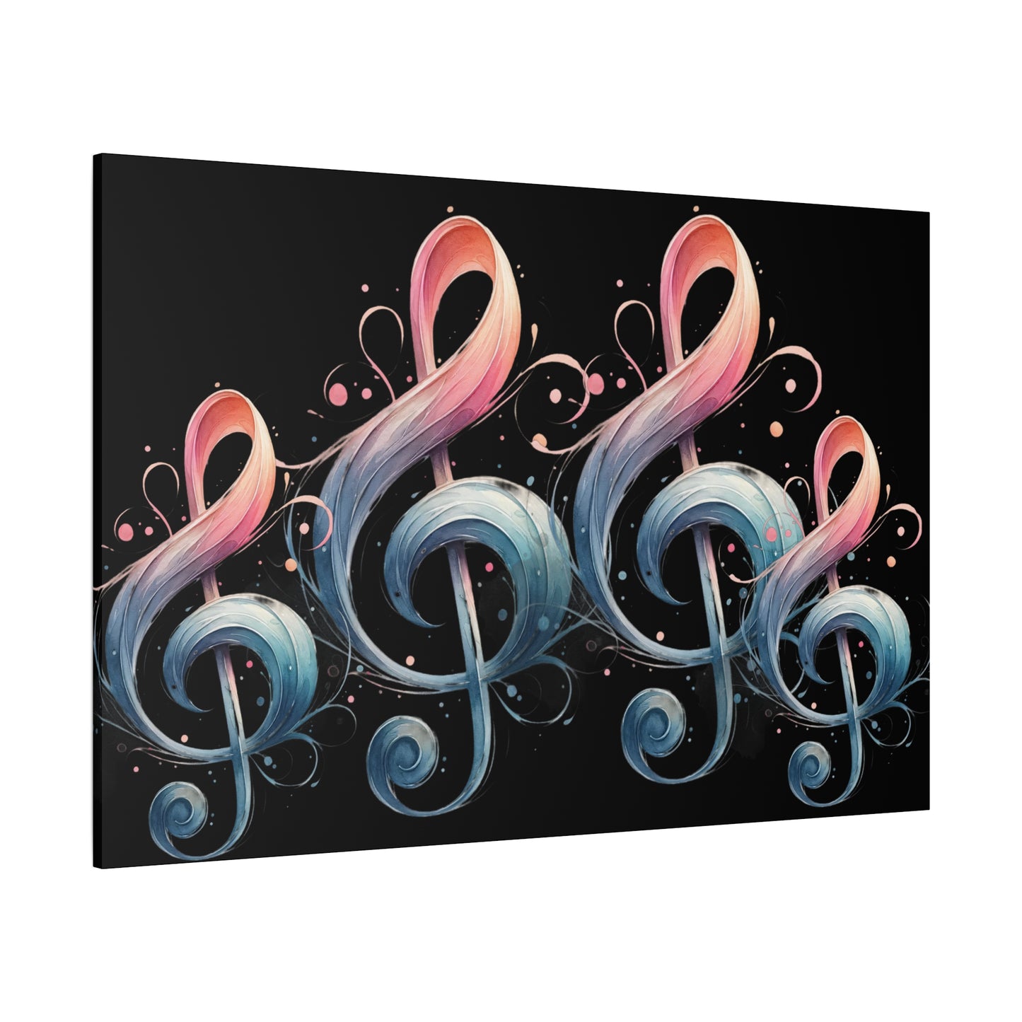 Musical Treble Clef Canvas Wall Art — Pastel Ribbon Notes on Black