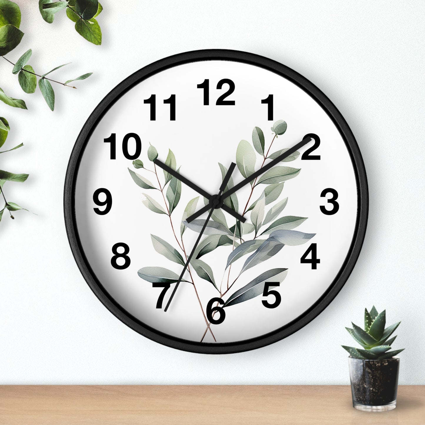 Botanical Wall Clock — Minimal Greenery Clock for Living Room & Bedroom