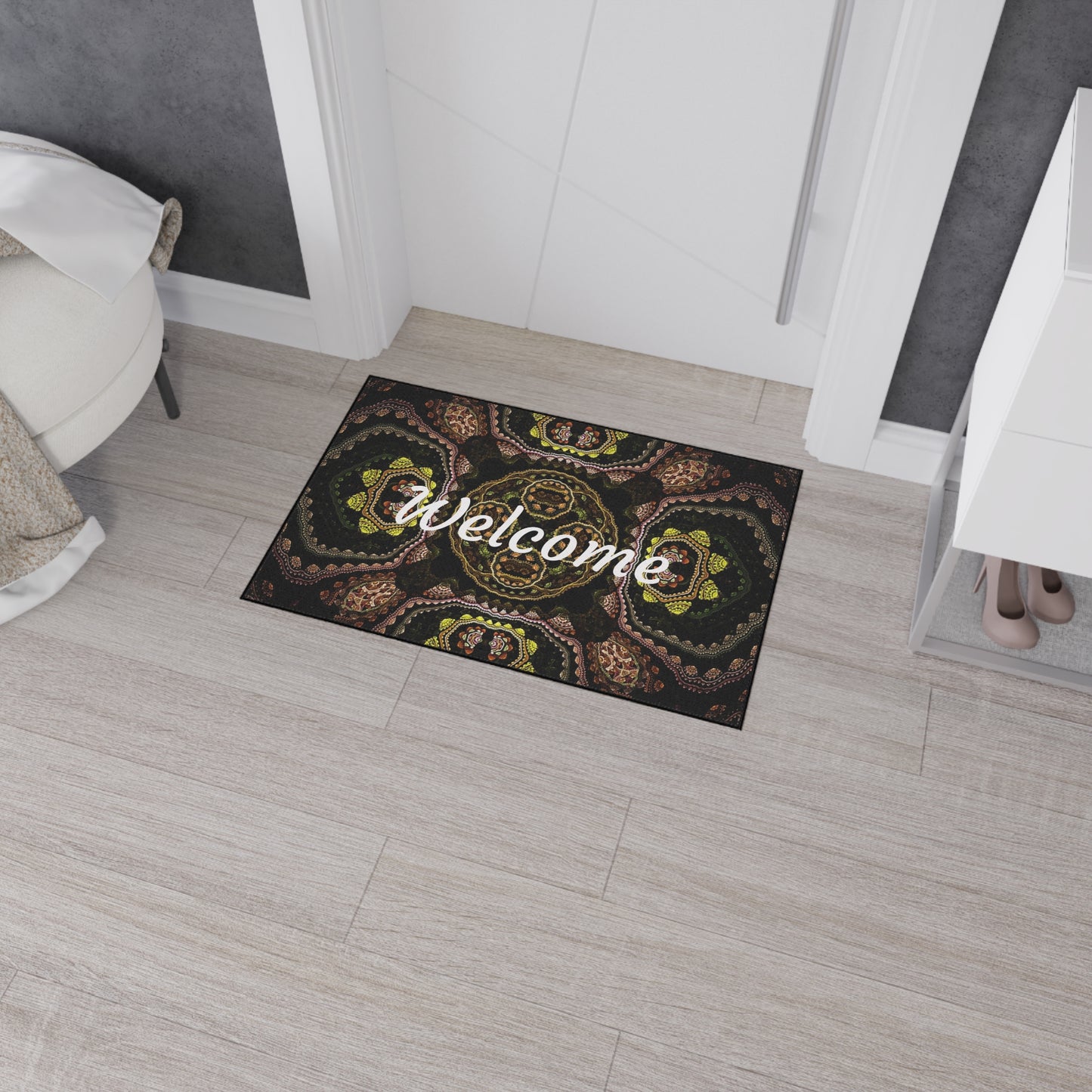 Welcome Heavy Duty Floor Mat — Boho Kaleidoscope Entrance Rug for Home & Office