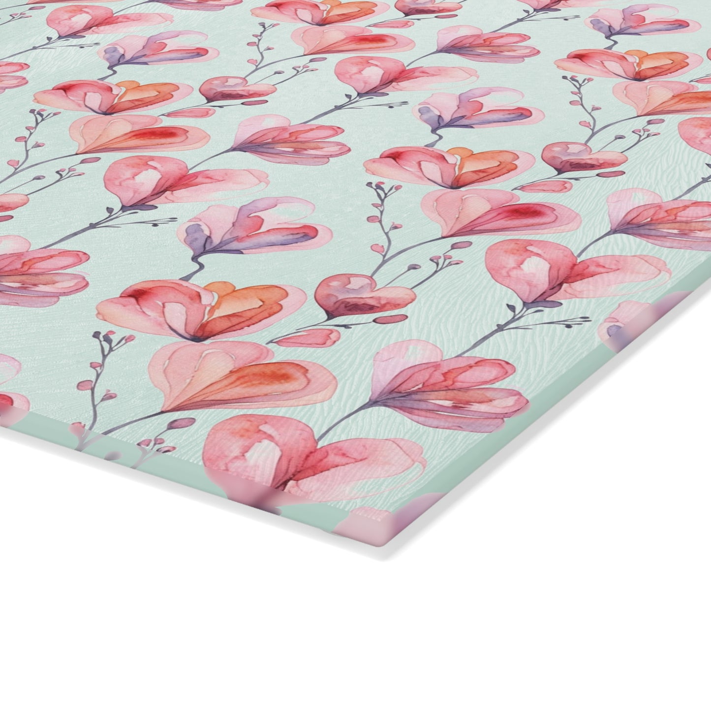 Floral Watercolor Glass Cutting Board — Pink Tulip Pattern