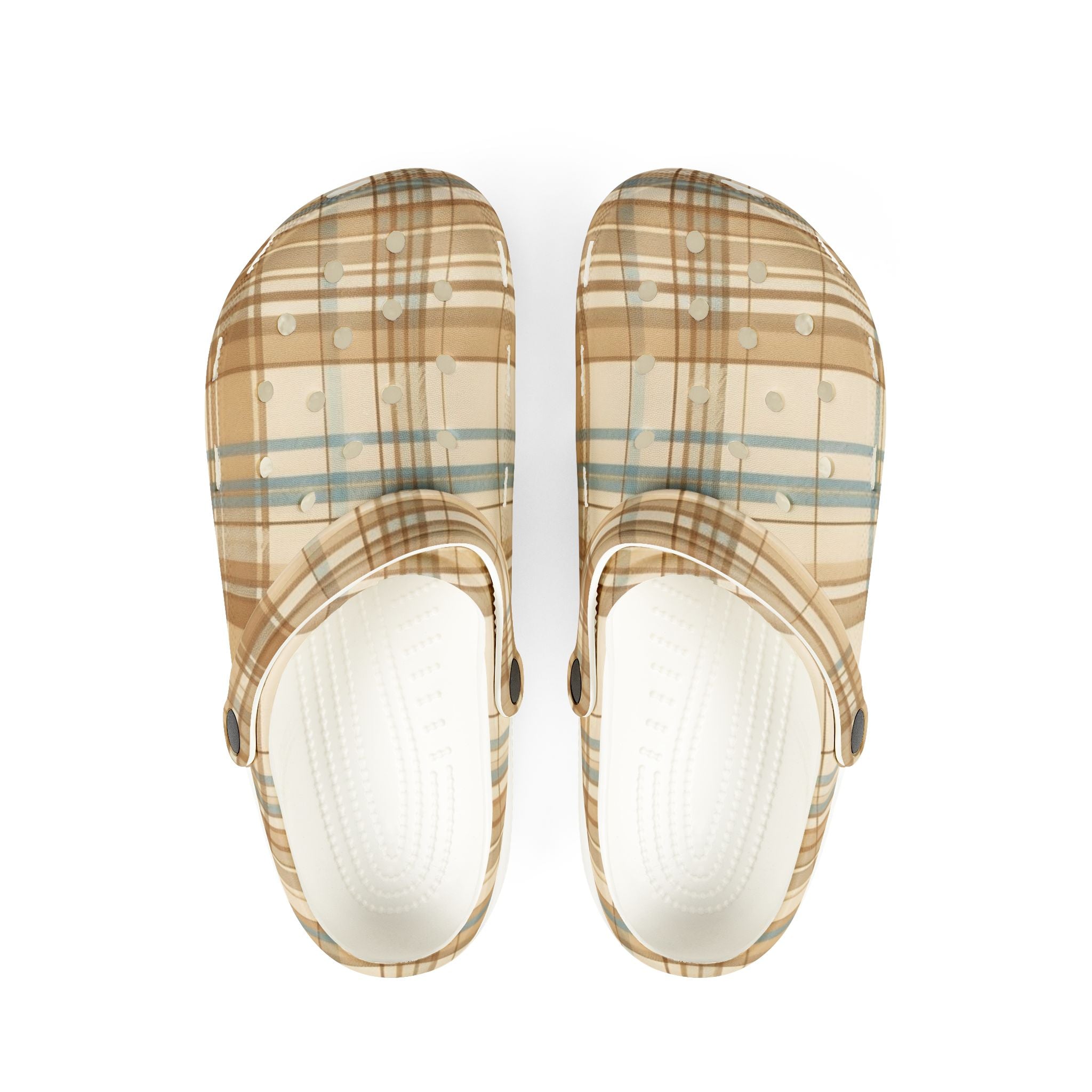 Beige Plaid Clogs / Croc - Comfortable Slip-On Garden & Casual Shoes