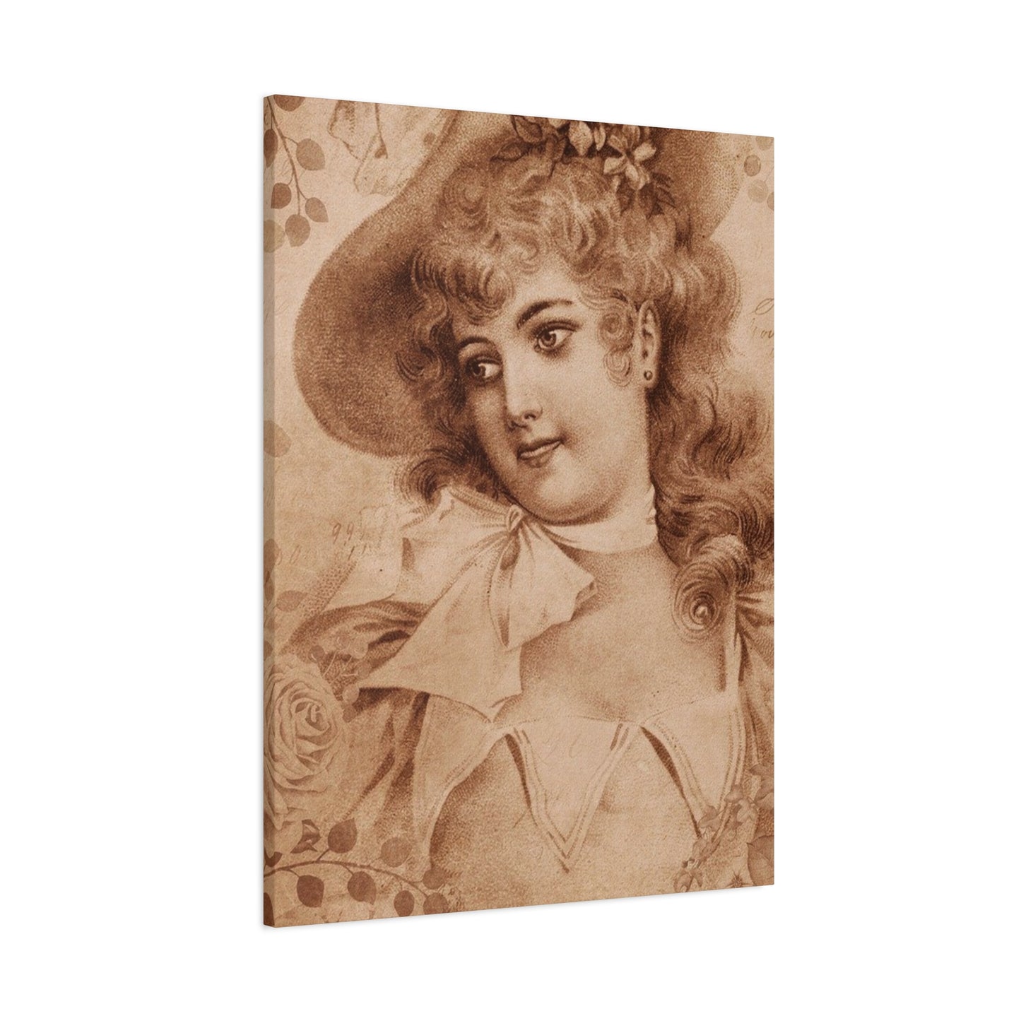 Vintage Sepia Portrait Canvas — Romantic Victorian Lady Matte Wall Art