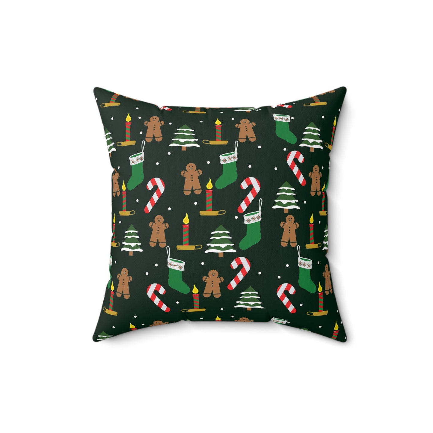 Christmas Pattern Pillow — Gingerbread, Candy Canes & Stockings Holiday Throw Pillow