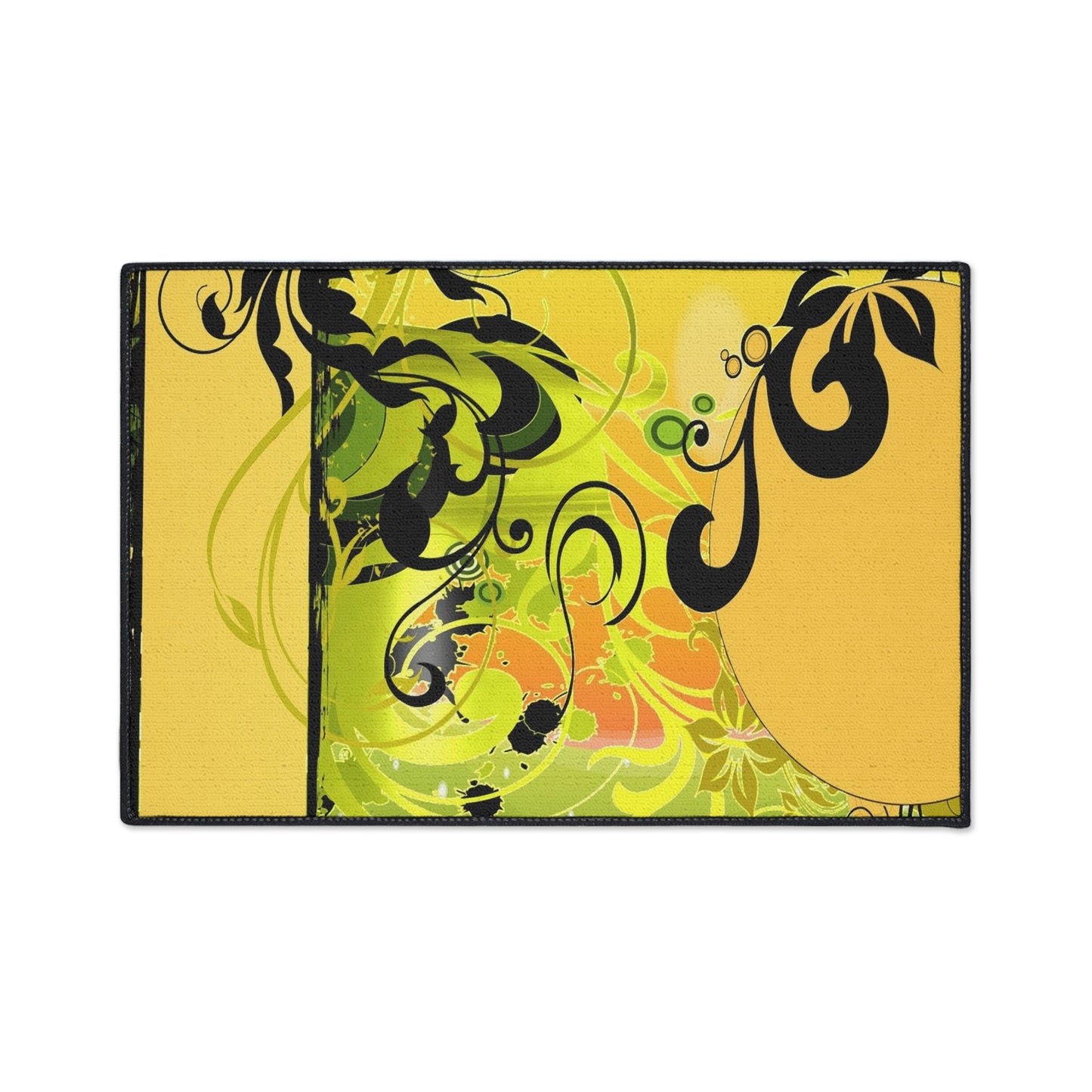 Floral Swirl Heavy Duty Floor Mat — Yellow Green Decorative Entry Rug