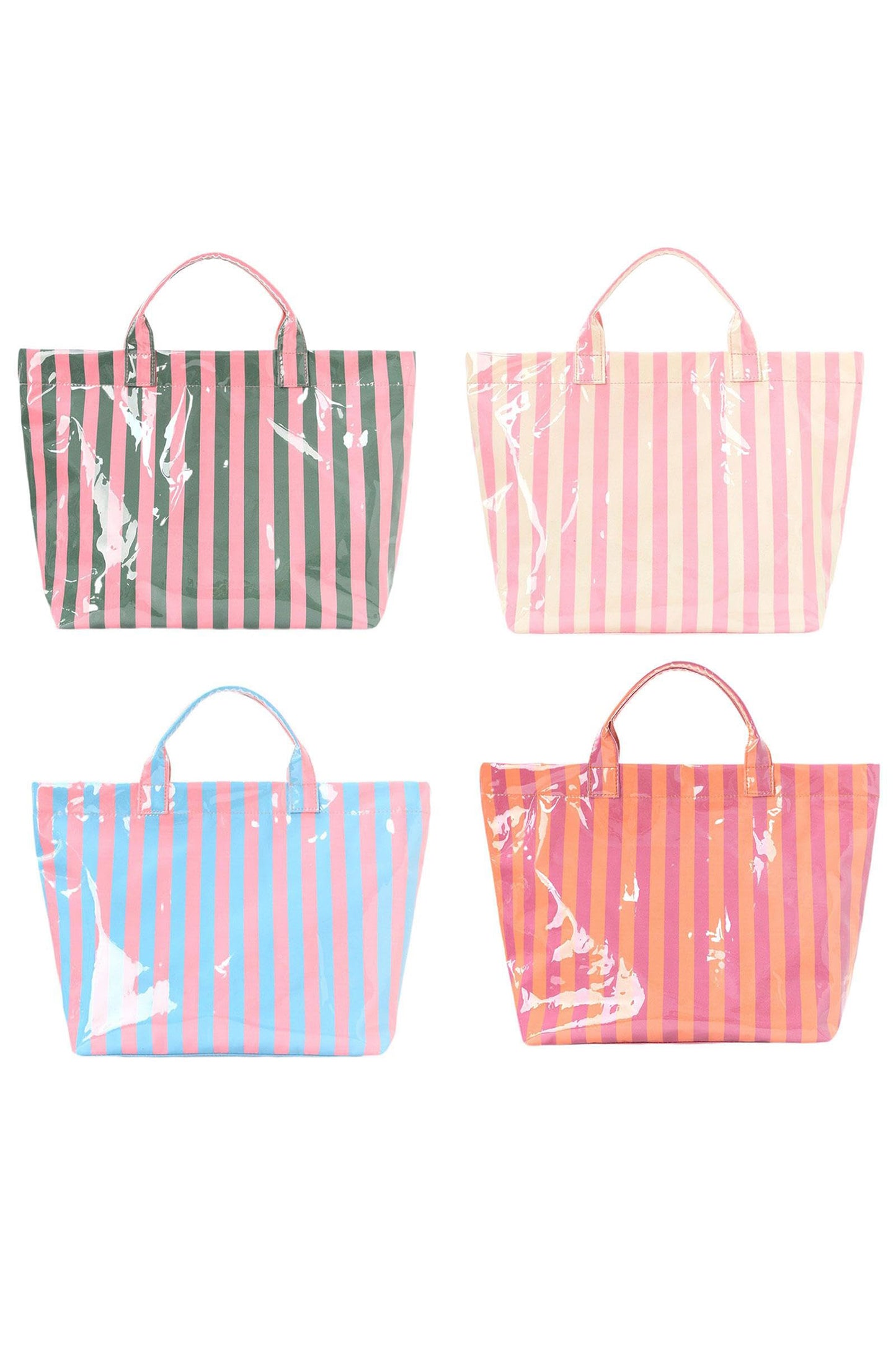Light Blue Glossy Striped Vinyl Large Tote Bag