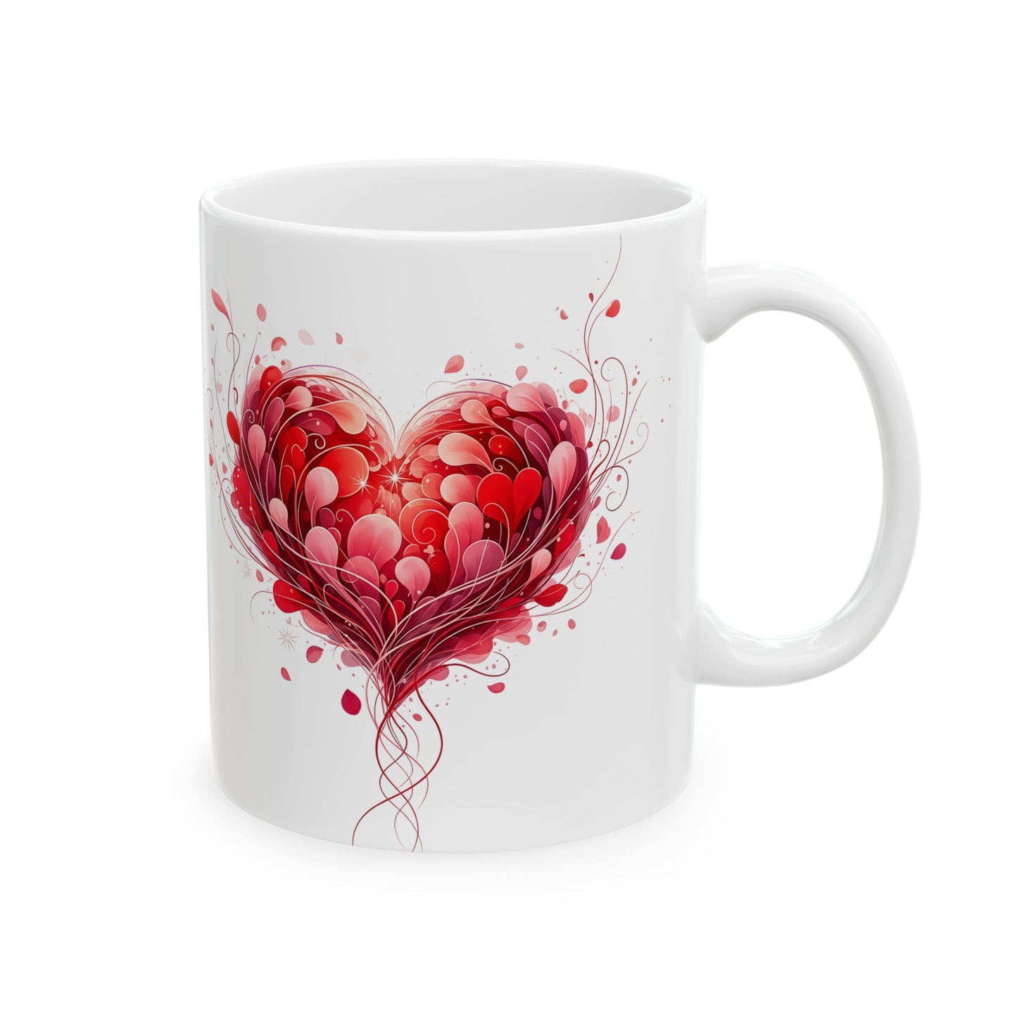 Heart Blossom Ceramic Mug — Red Floral Heart Coffee Cup (11oz, 15oz)