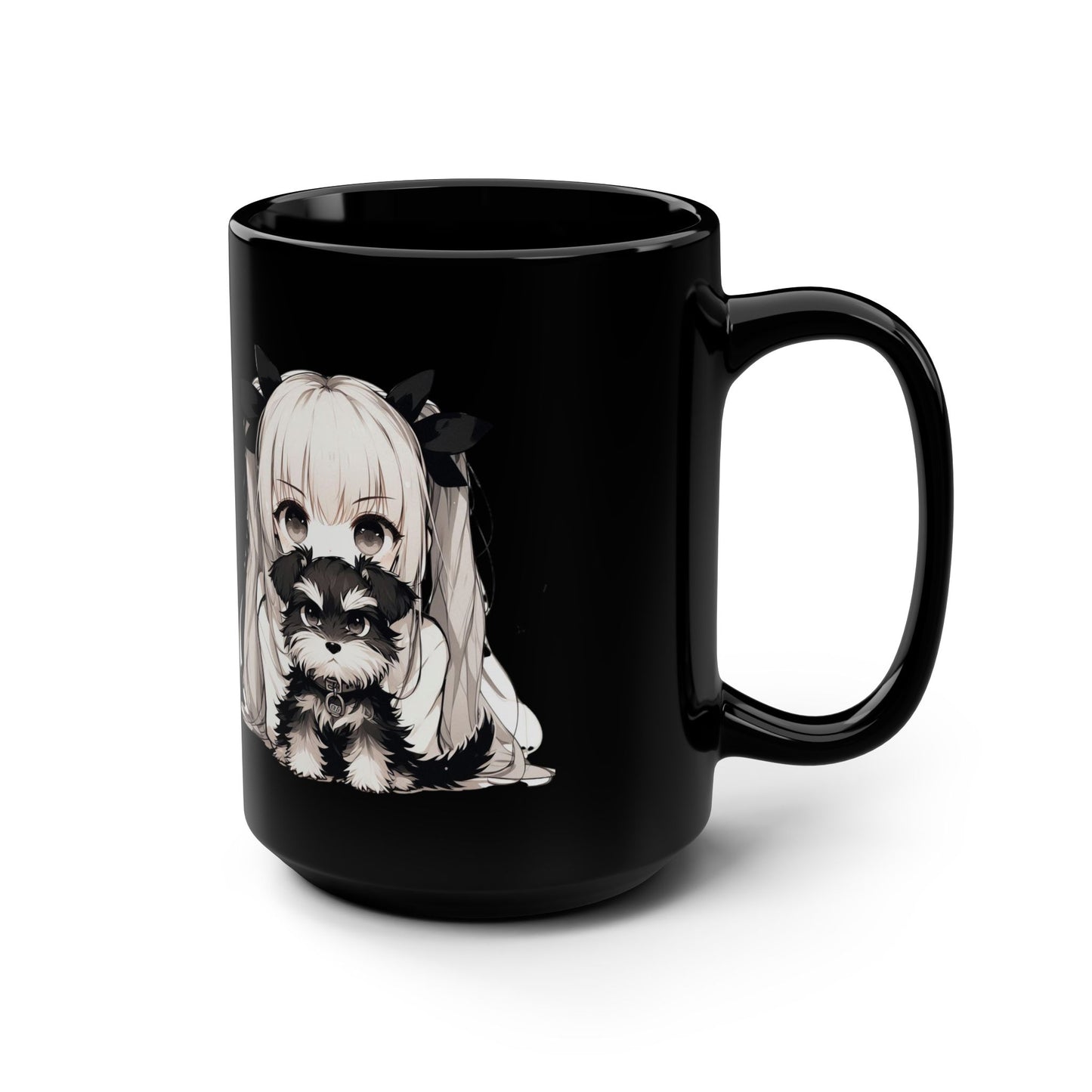 Cute Anime Girl with Raccoon 15oz Black Mug