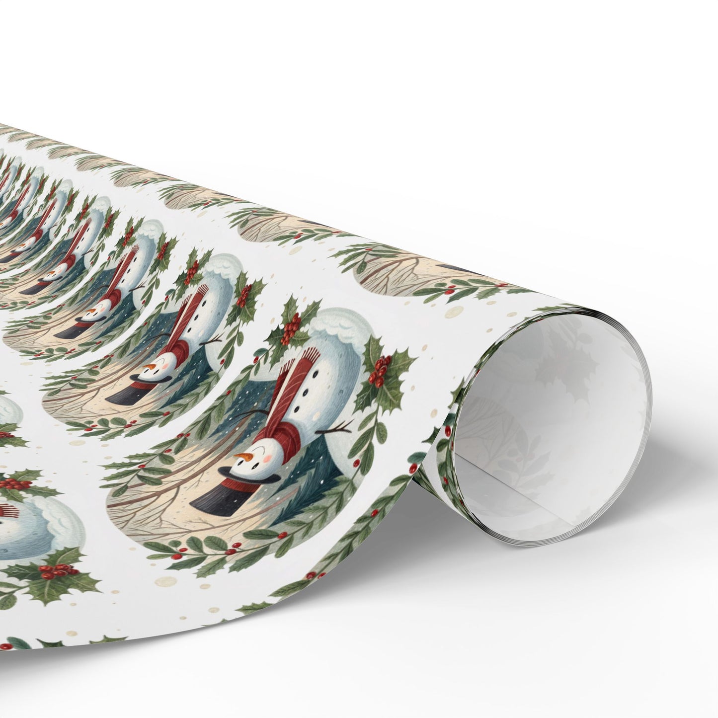 Snowman Wreath Christmas Wrapping Paper Roll — Festive Holiday Gift Wrap