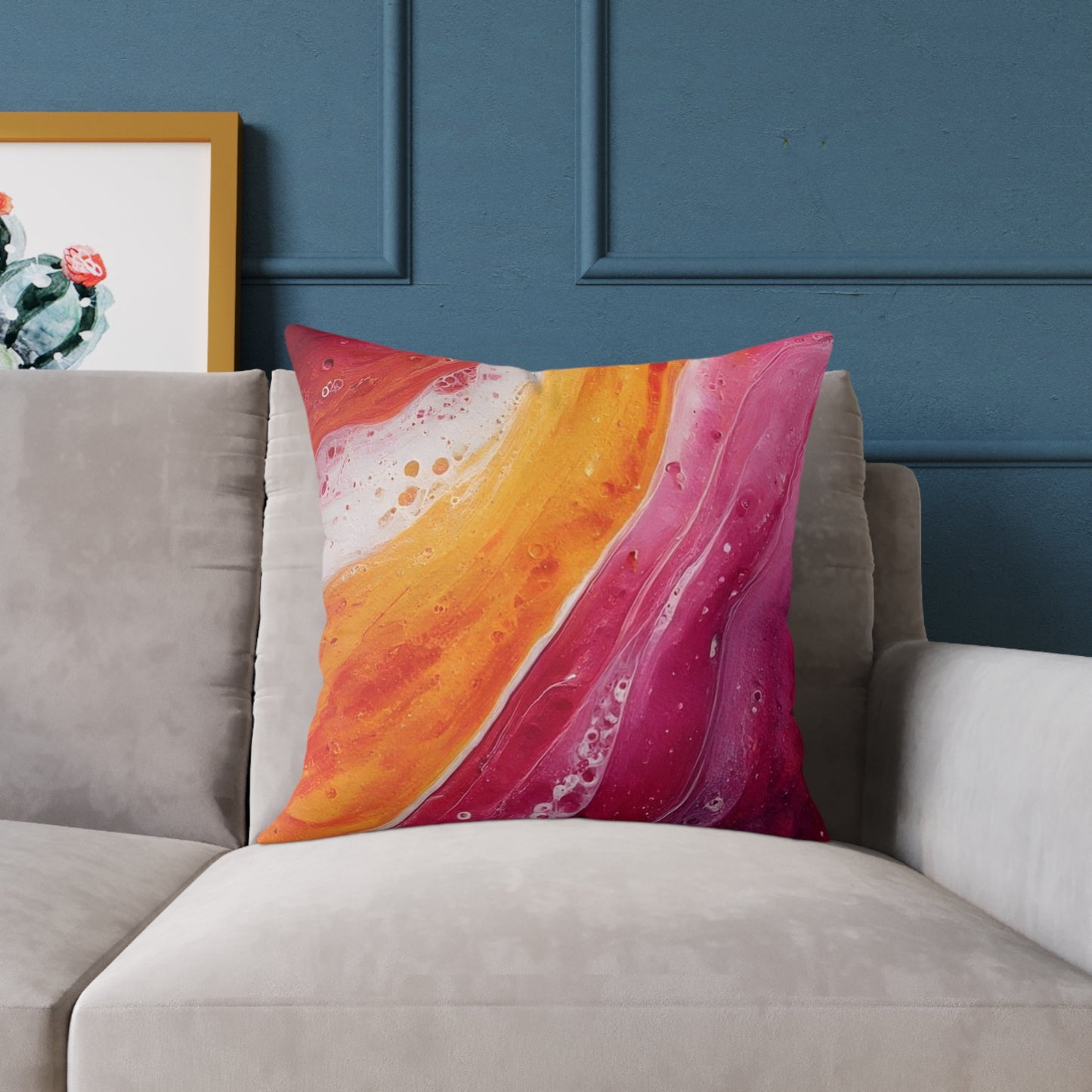 Abstract Sunset Waves Pillow — Vibrant Pink & Orange Decorative Throw Cushion