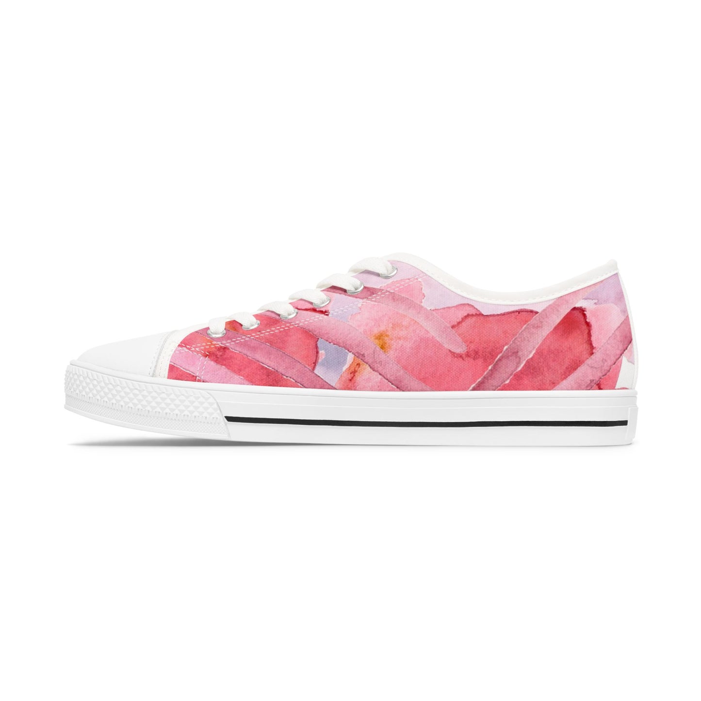 Pink Watercolor Floral Low Top Sneakers — Casual Canvas Shoes