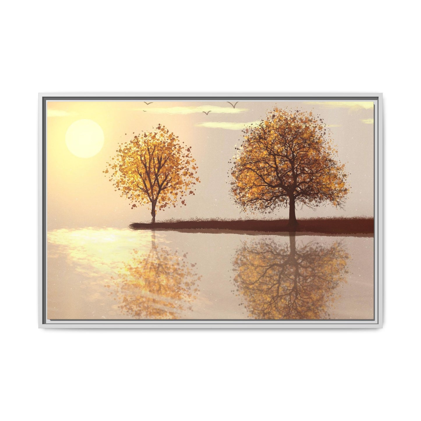 Framed Matte Canvas Wall Art — Golden Autumn Trees Reflection