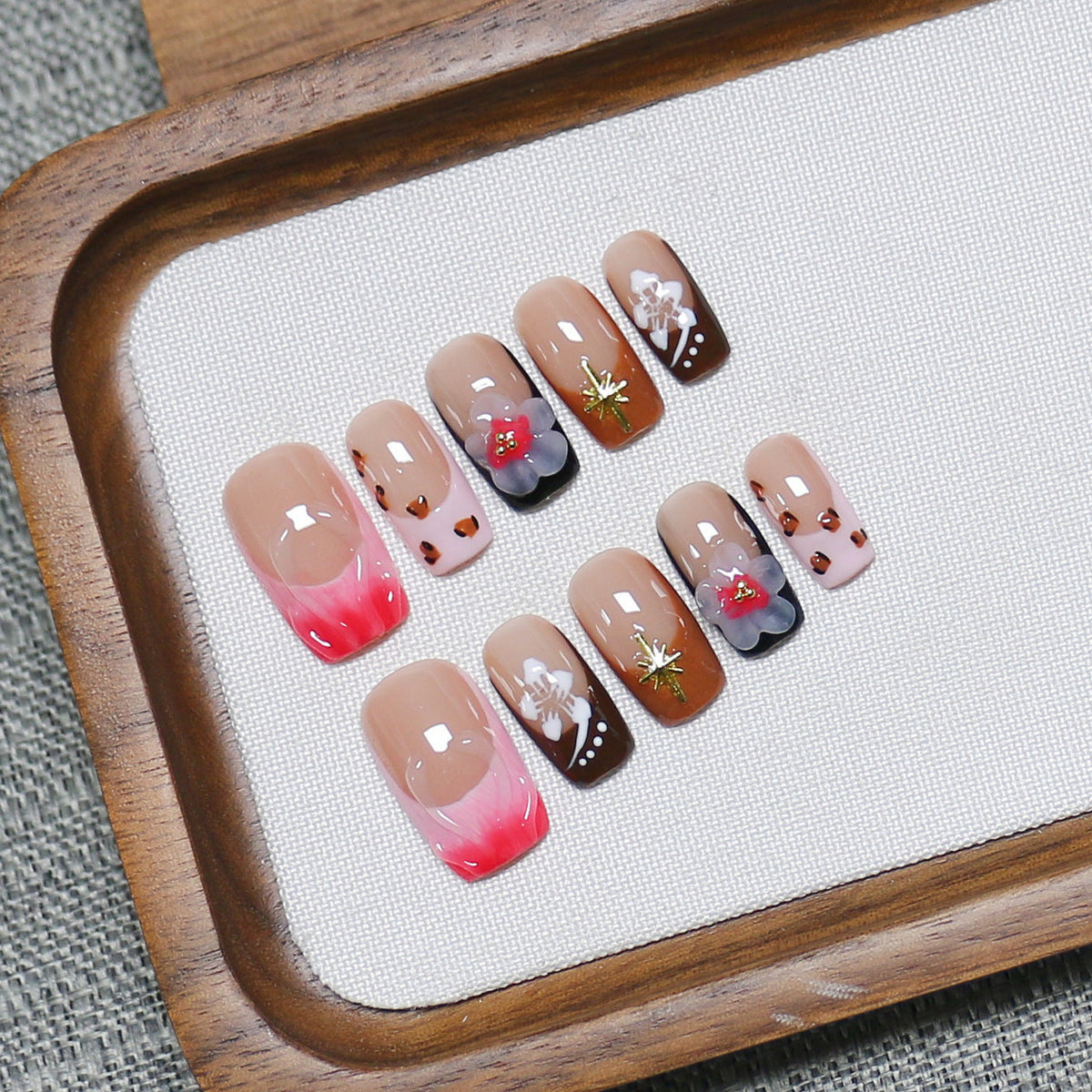 Autumn Bloom: "Crimson Petal" – Square Press-On Nails – Image 3
