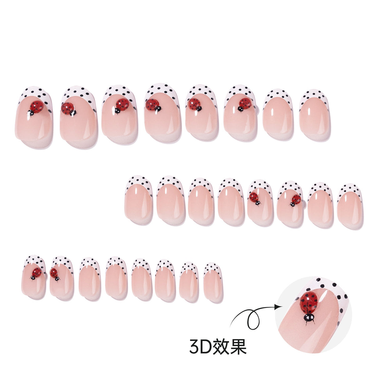 365nails: "Ladybug Polka Dot French Oval" – Cute Press-on Nails – Image 2
