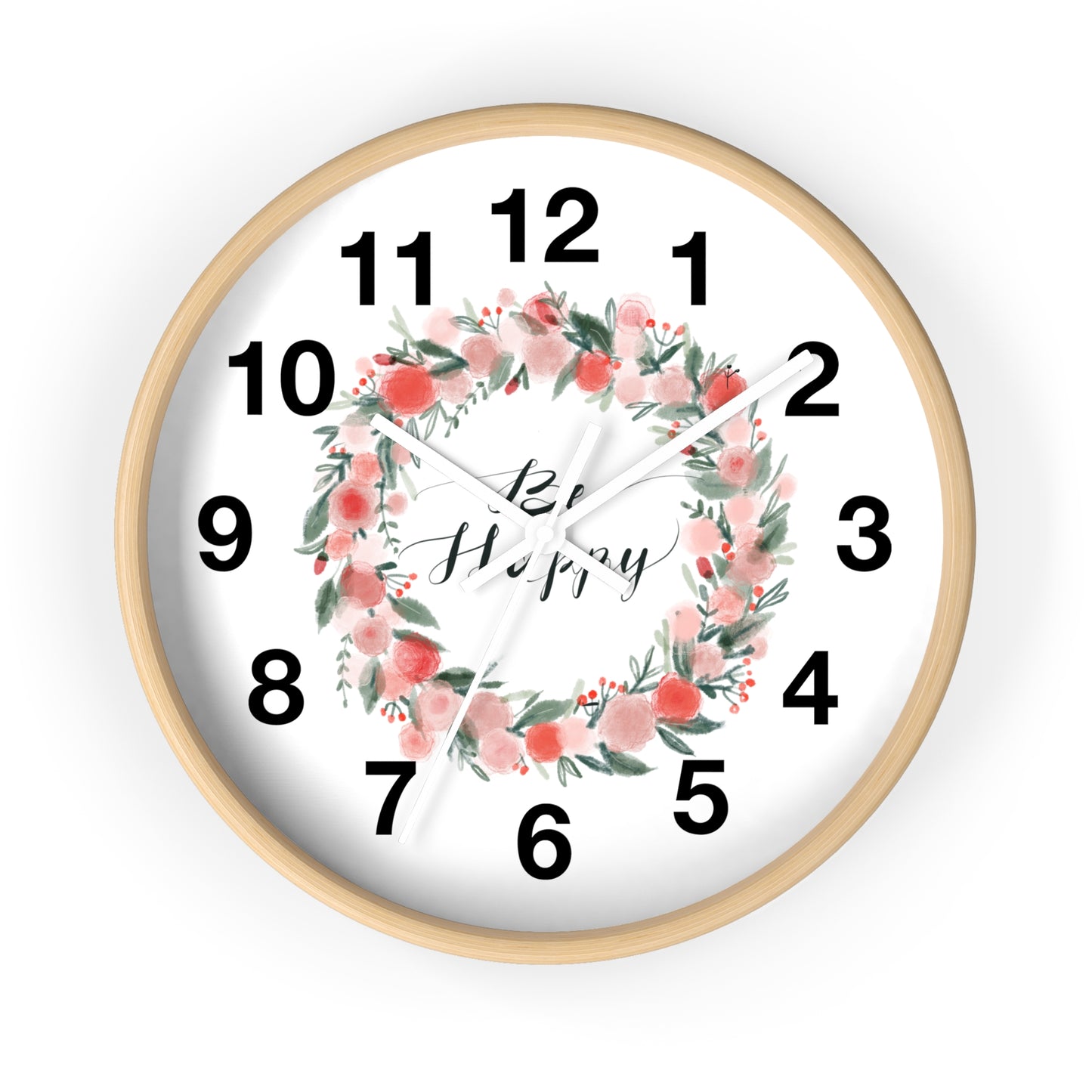 Floral Motivational Wall Clock | Home Decor | Gift for Her | Positive Quote Decor | Pink Wreath Design | Living Room Decor