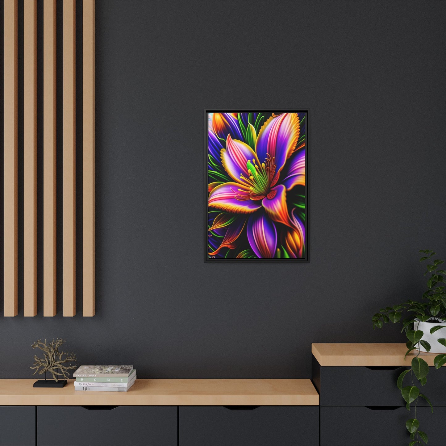Vibrant Neon Floral Matte Canvas Print — Framed Wall Art