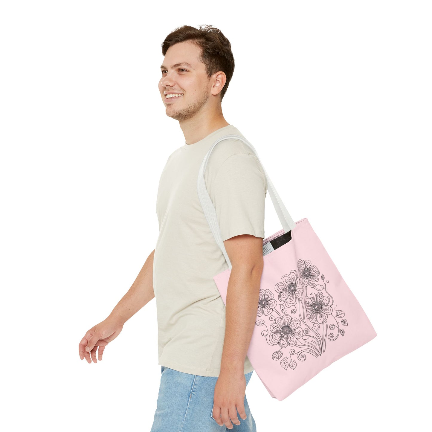 Floral Doodle Pink Tote Bag — Hand-Drawn Flower Design
