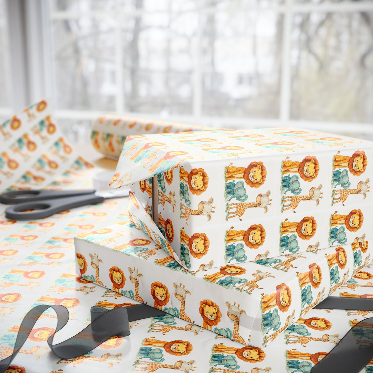 Lion Pattern Gift Wrapping Paper Roll — Whimsical Safari Kids Birthday Wrap