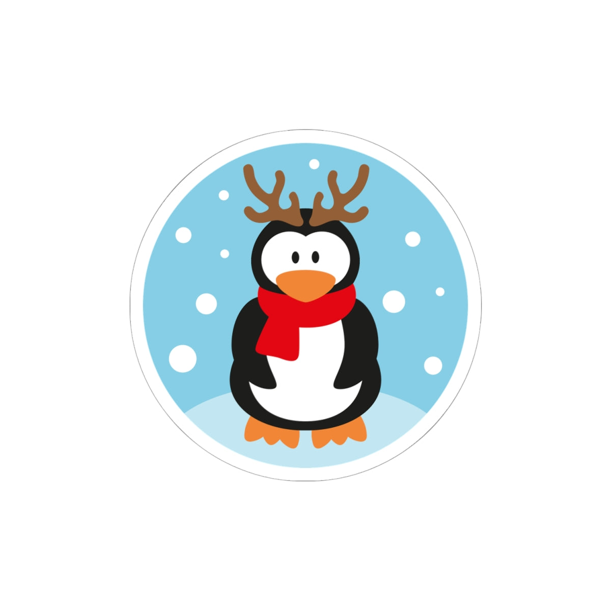 Cute Penguin with Reindeer Antlers Kiss-Cut Sticker — Winter Holiday Snow Scene