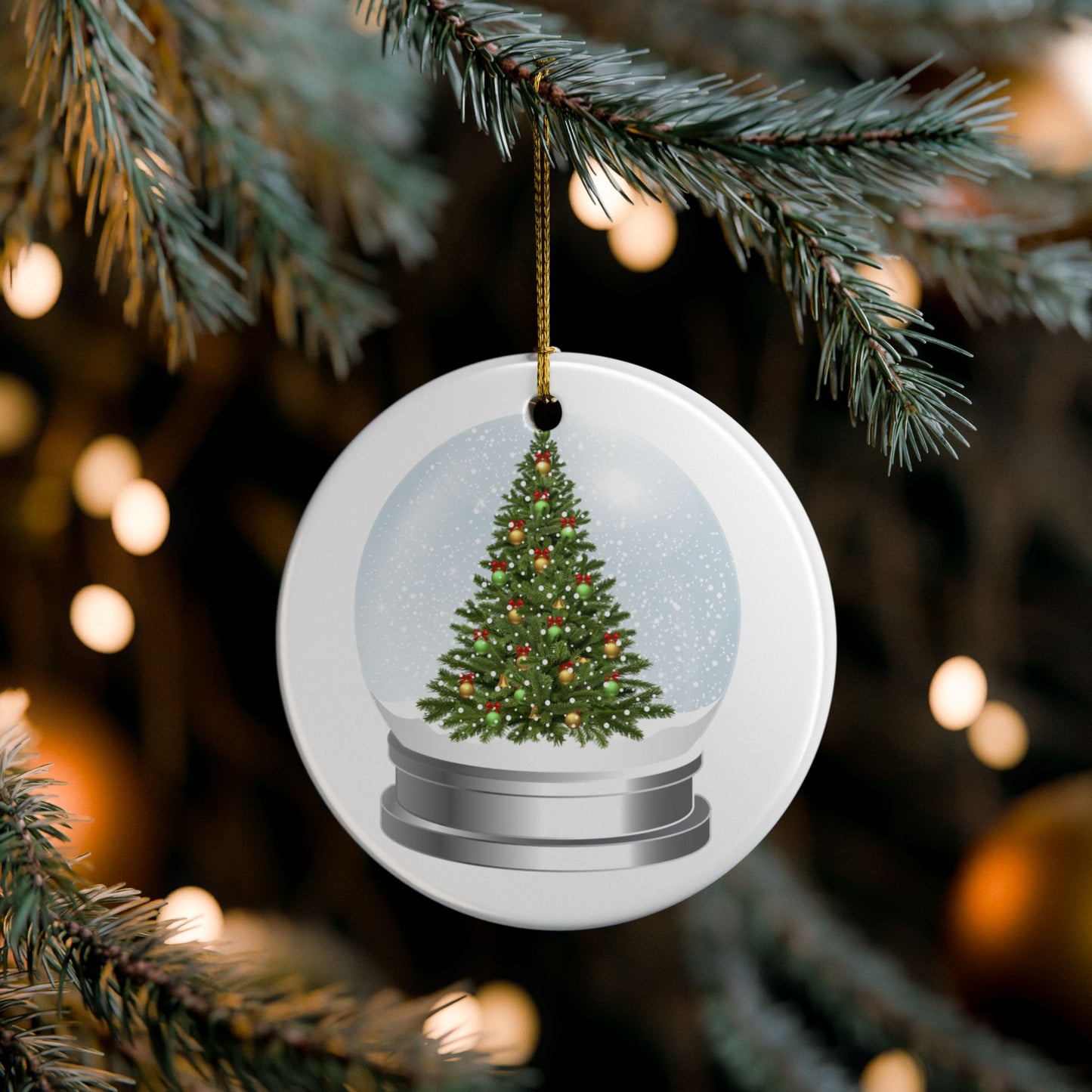 Christmas Tree Snow Globe Ceramic Ornament – Double‑Sided Holiday Decoration