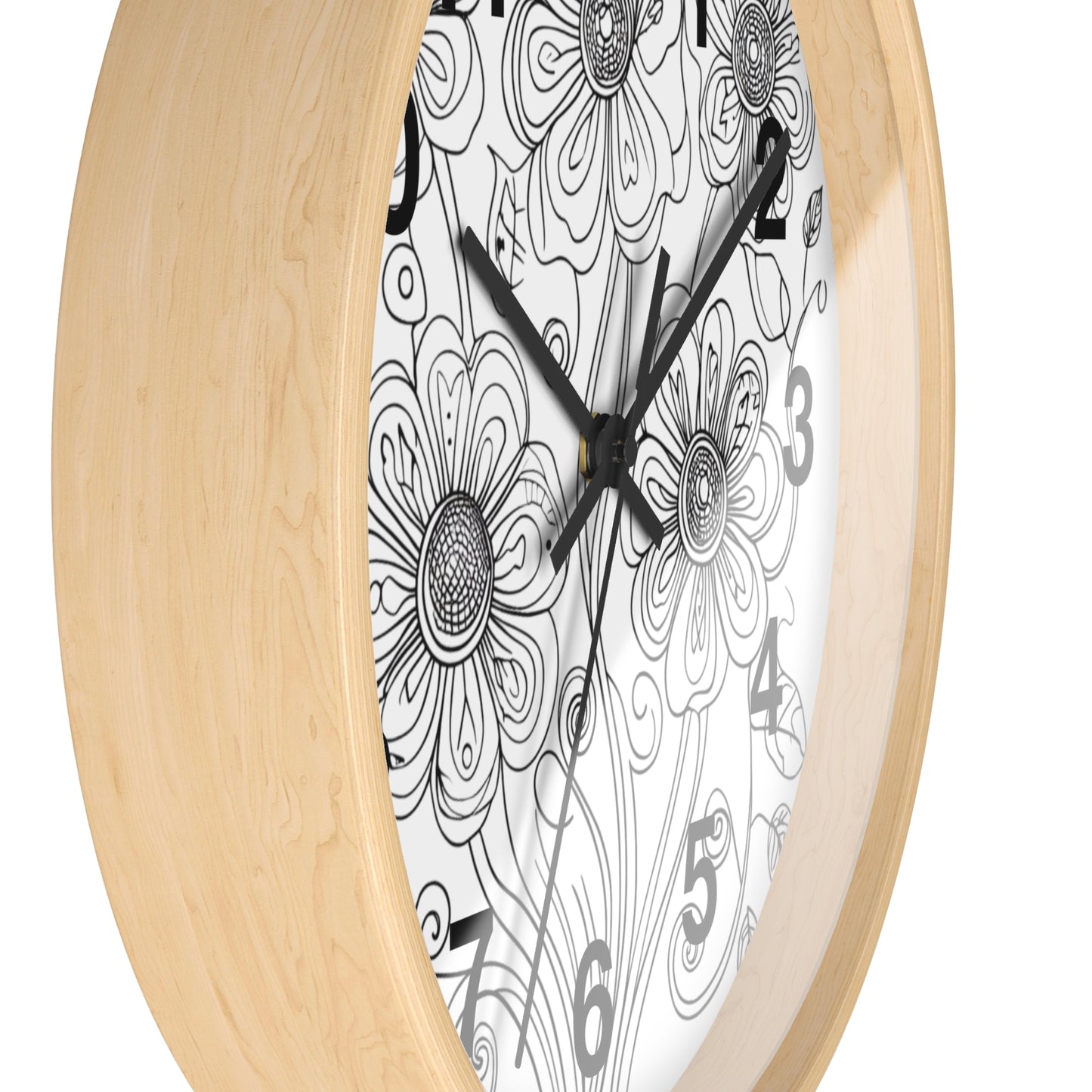 Floral Doodle Wall Clock — Black & White Hand-Drawn Flower Timepiece