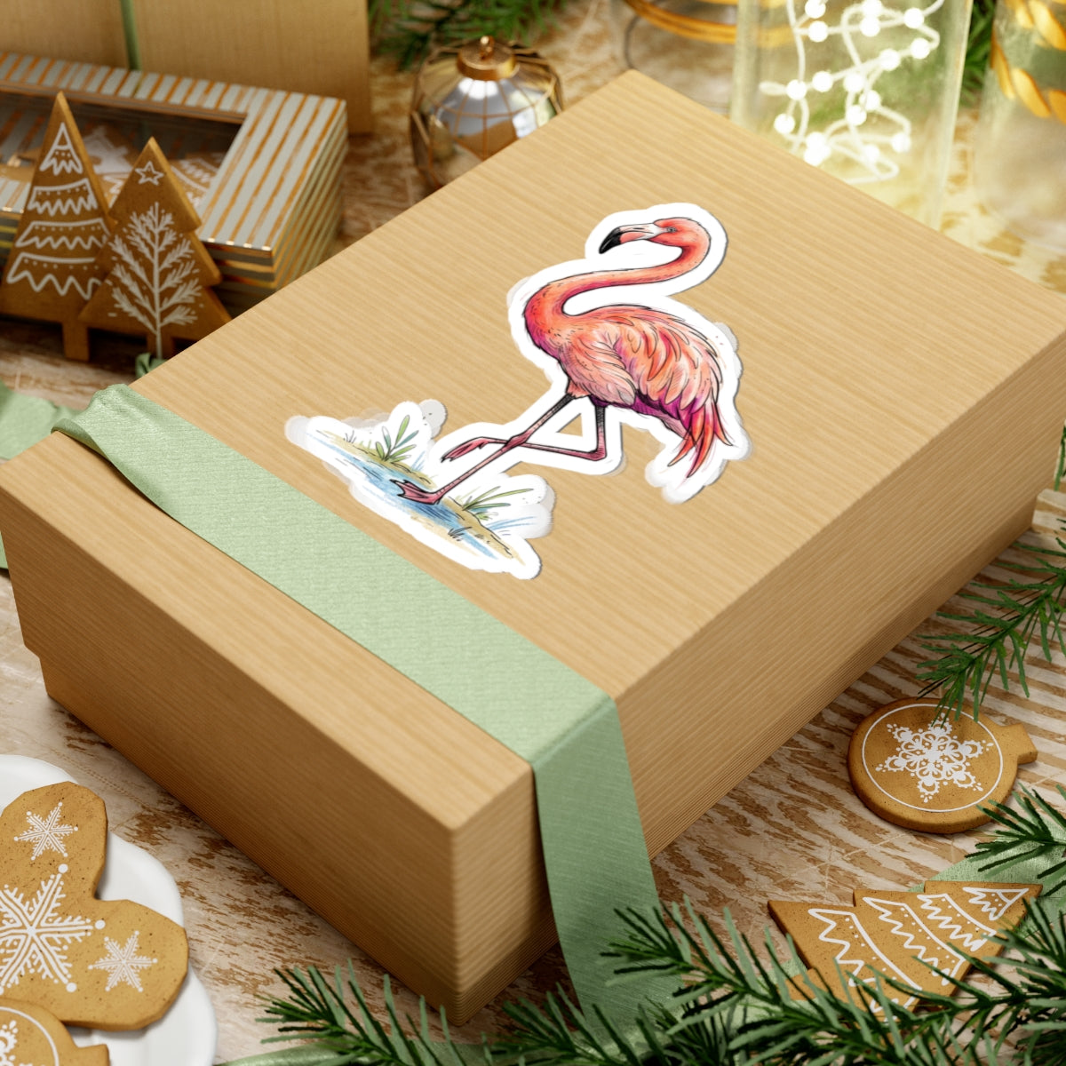 Flamingo Watercolor Sticker — Pink Flamingo Kiss-Cut Decal for Laptops, Water Bottles & Phones