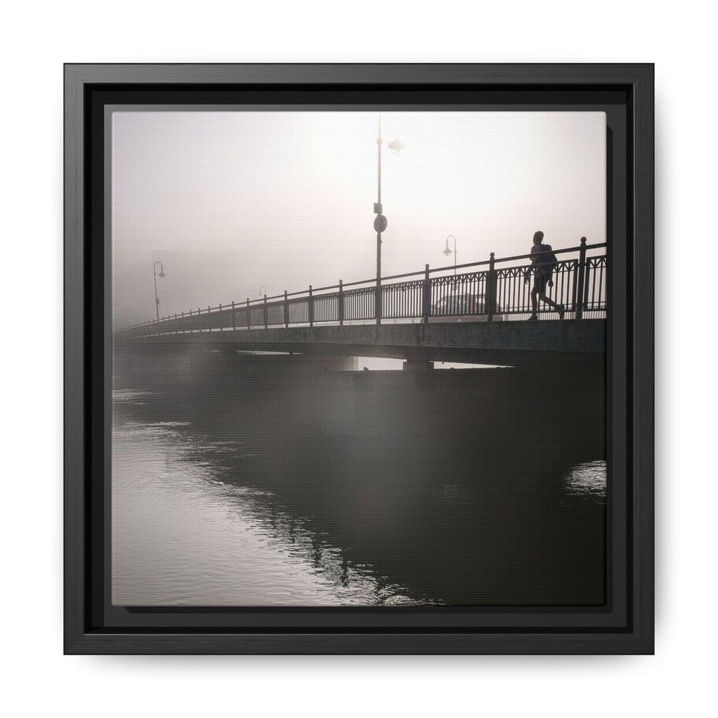 Framed Matte Canvas - Foggy Bridge Black & White Photography