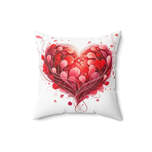 Valentine Red Heart Decorative Pillow — Romantic Floral Heart Throw Pillow