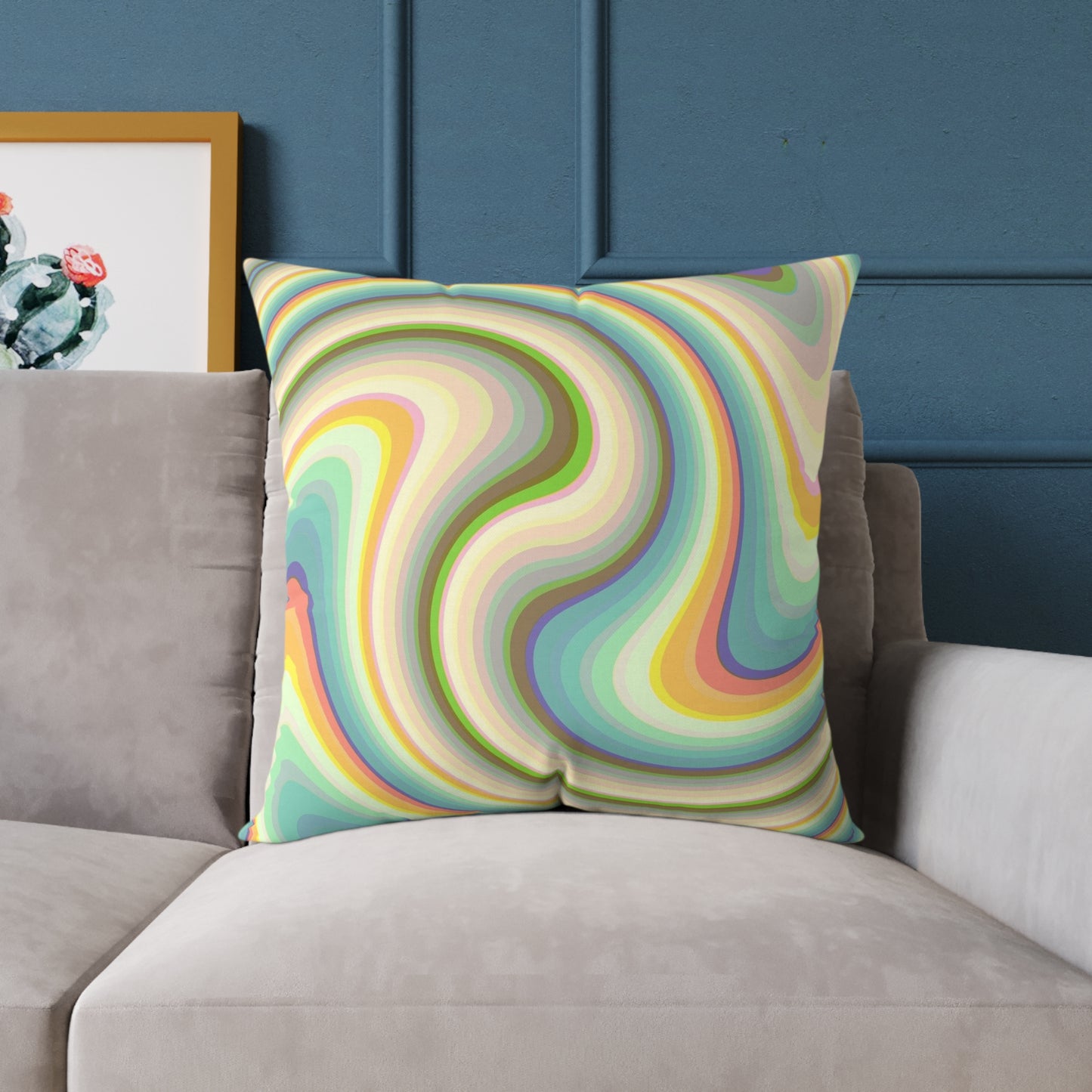 Swirl Retro Throw Pillow — Psychedelic Pastel Wave Decorative Cushion