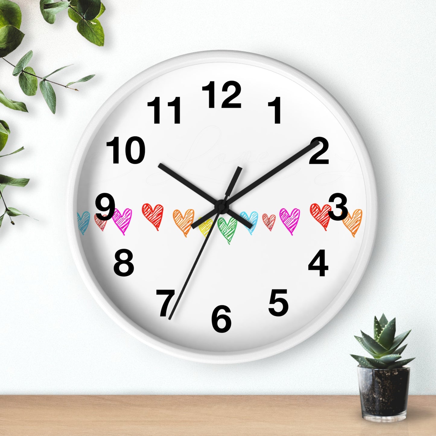 Rainbow Hand-Drawn Hearts Wall Clock | Colorful Heart Line Clock