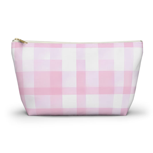 Pink Gingham Accessory Pouch — T‑Bottom Makeup & Toiletry Bag
