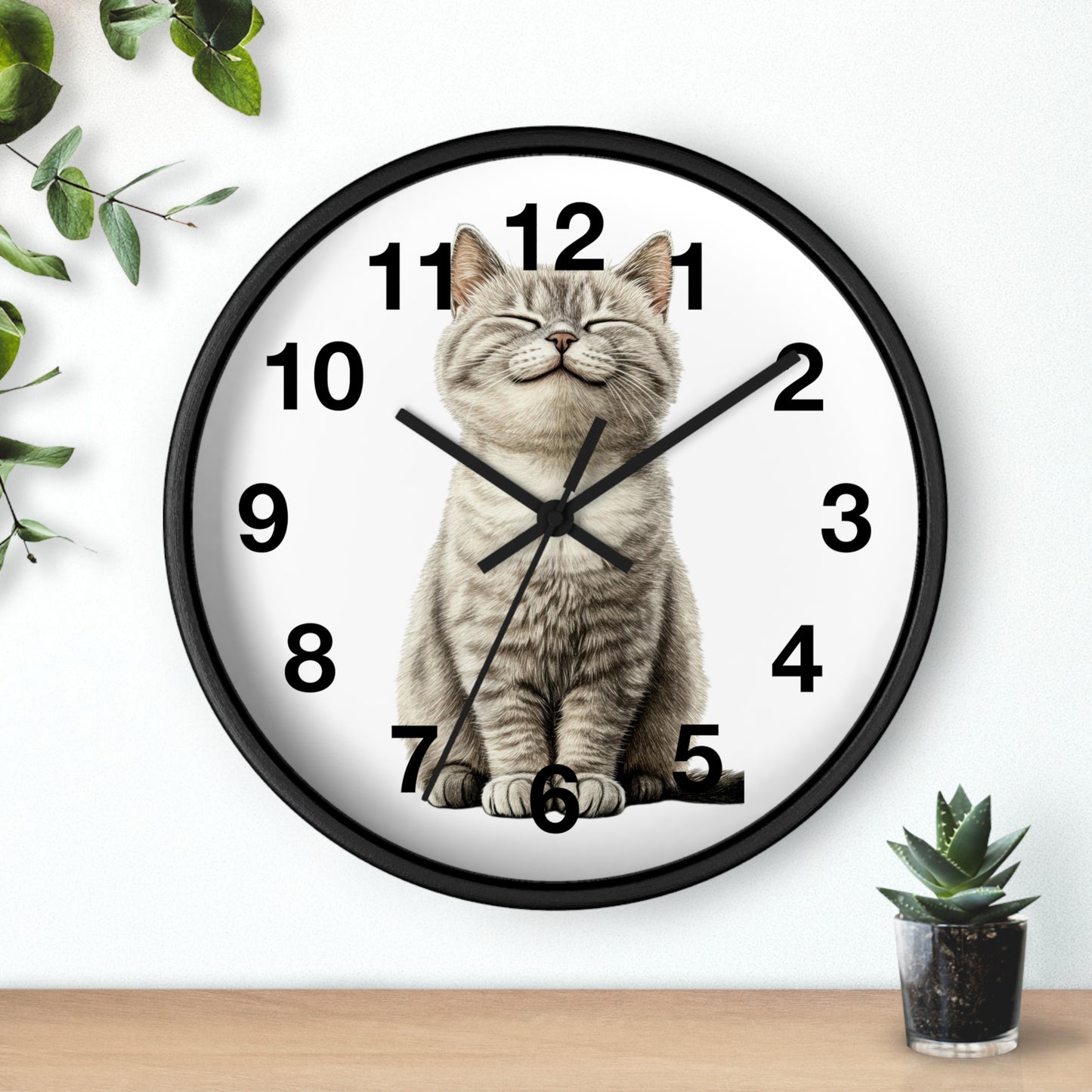 Smiling Tabby Cat Wall Clock — Cute Kitten Home Decor Clock
