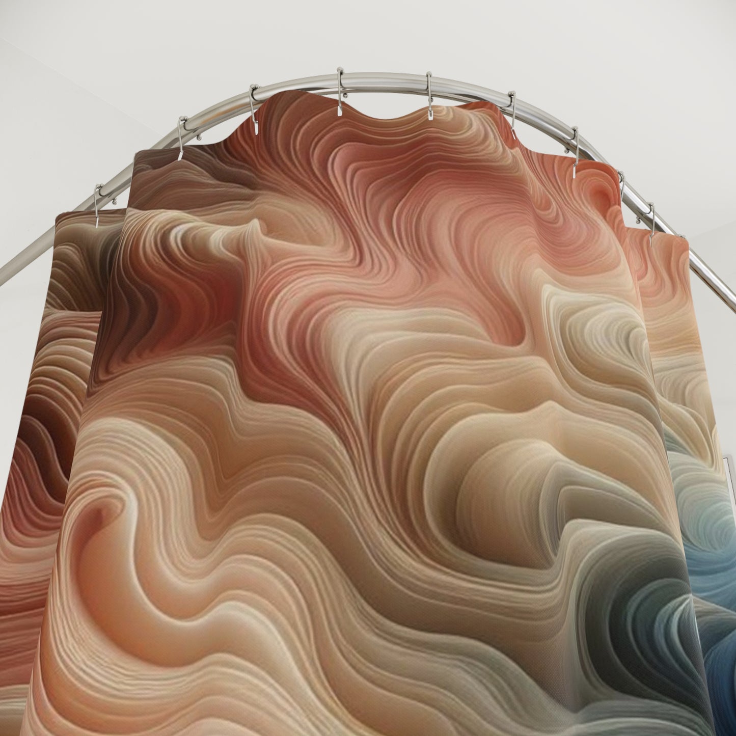 Abstract Fluid Swirl Shower Curtain — Earthy Tones Bathroom Decor