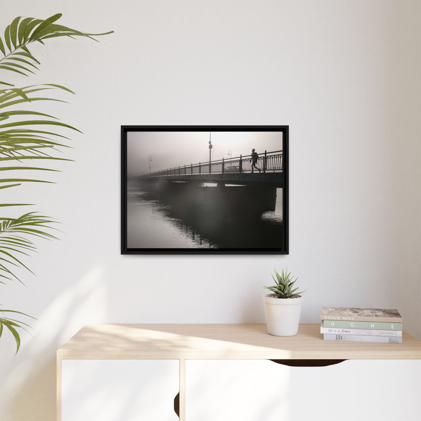 Framed Matte Canvas - Foggy Bridge Black & White Photography