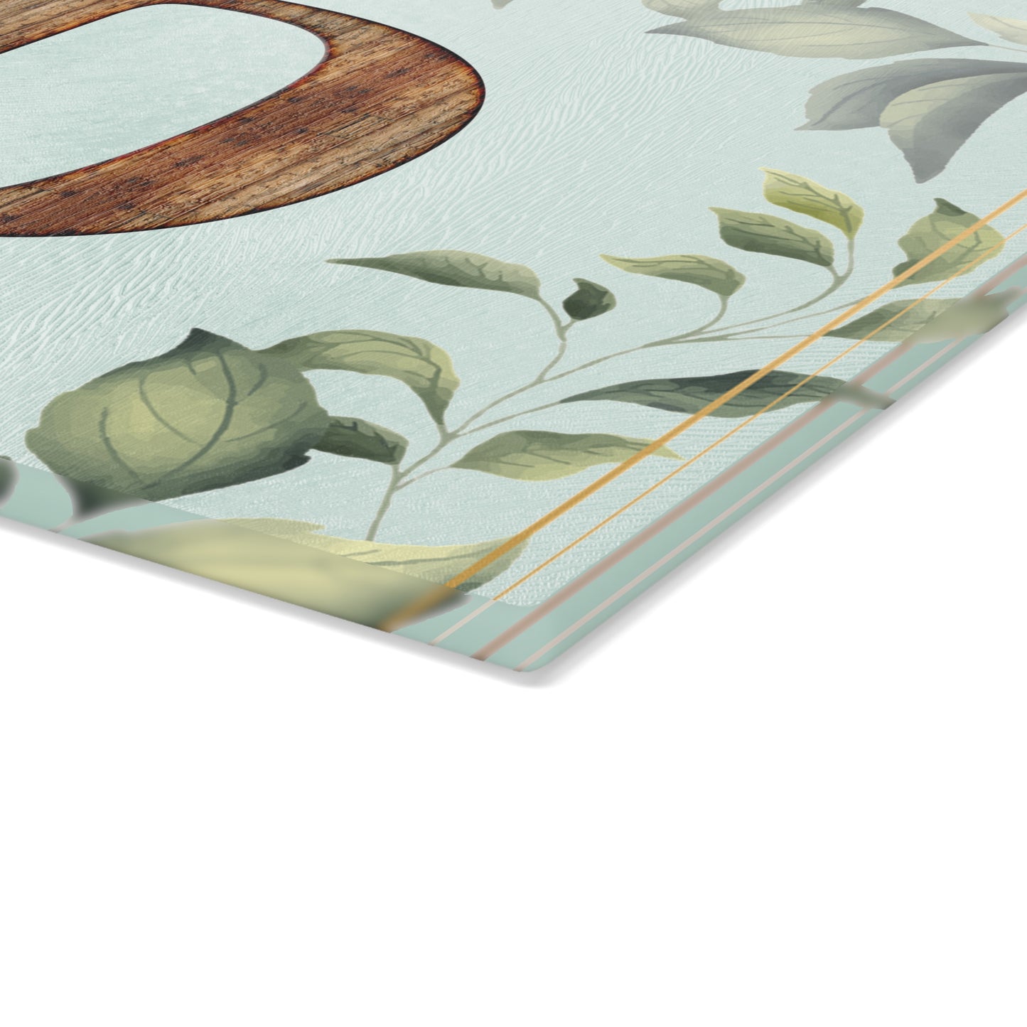 Floral Leaf Glass Cutting Board — Mint & White Decorative Kitchen Board