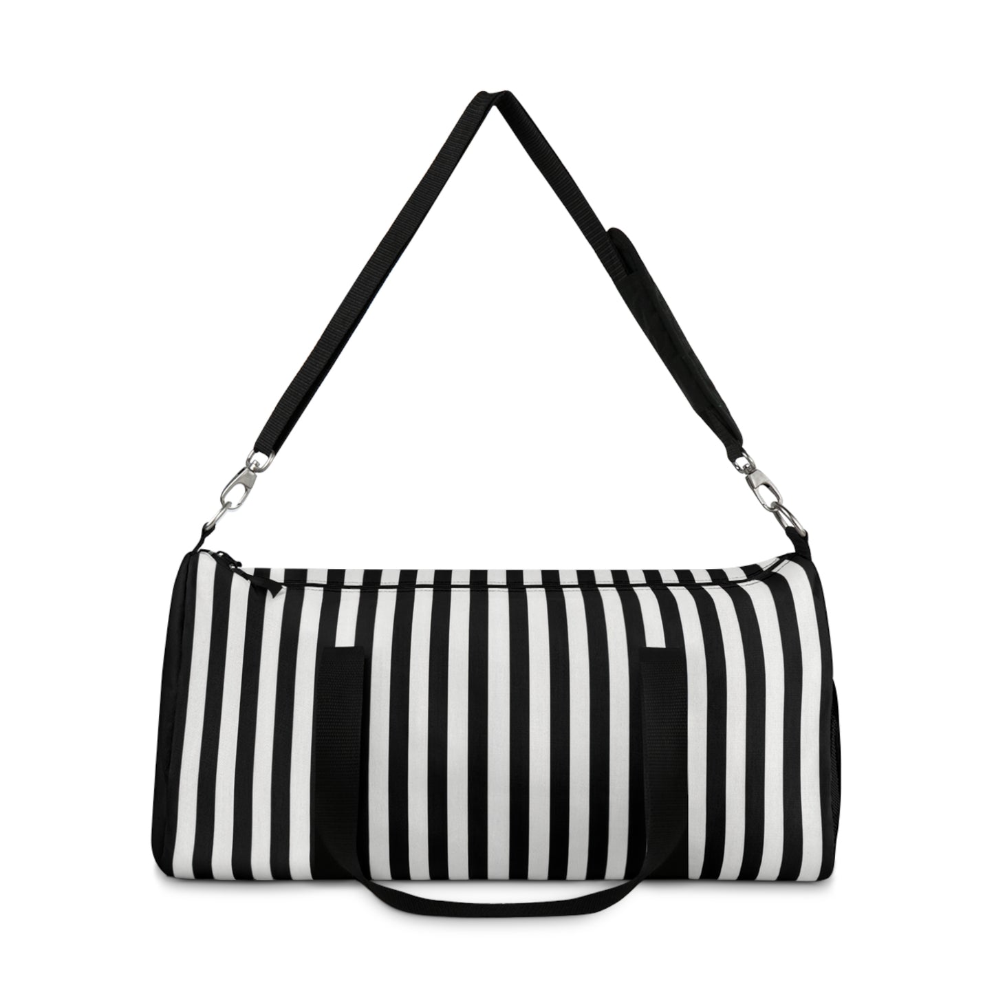 Striped Black & White Duffel Bag — Modern Travel Gym Weekender