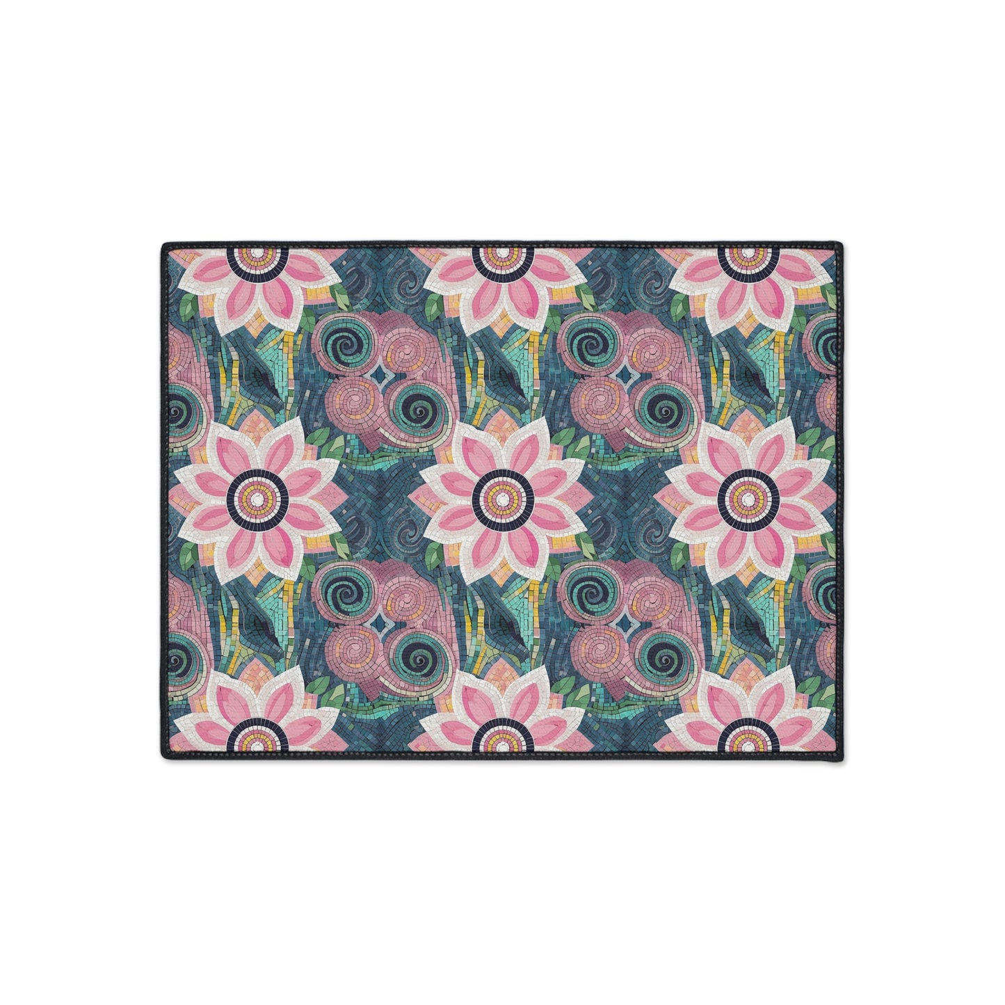Floral Boho Heavy-Duty Floor Mat — Pink Lotus Pattern Rug