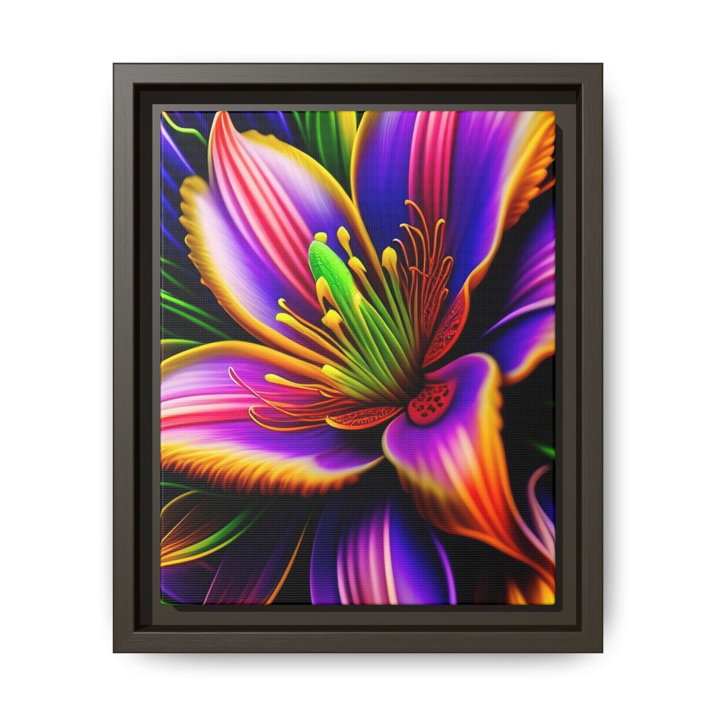 Vibrant Neon Floral Matte Canvas Print — Framed Wall Art