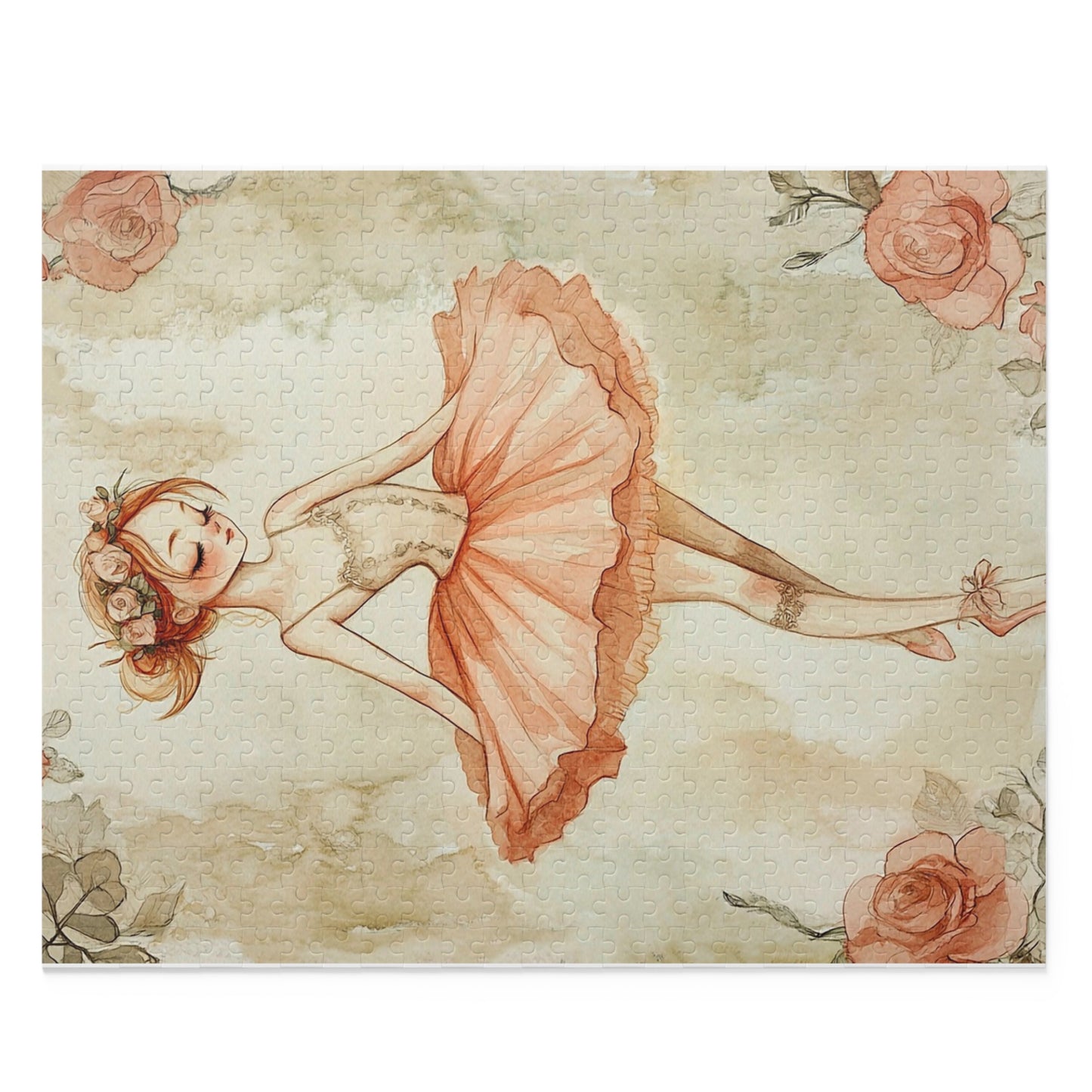 Ballerina Floral Jigsaw Puzzle — Vintage Rose Dance (120/252/500pc)