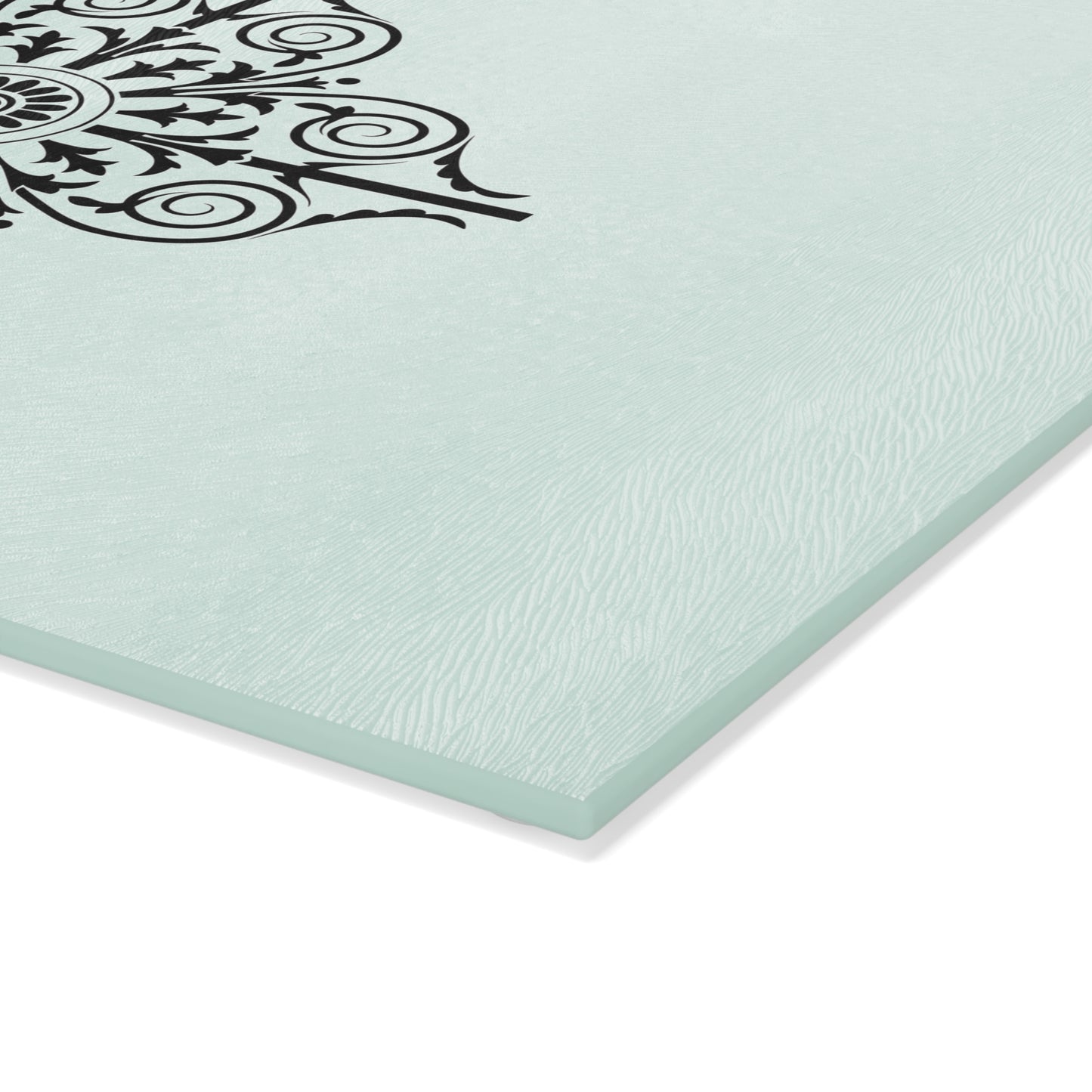 Mint Floral Medallion Glass Cutting Board — Decorative Kitchen Prep Board