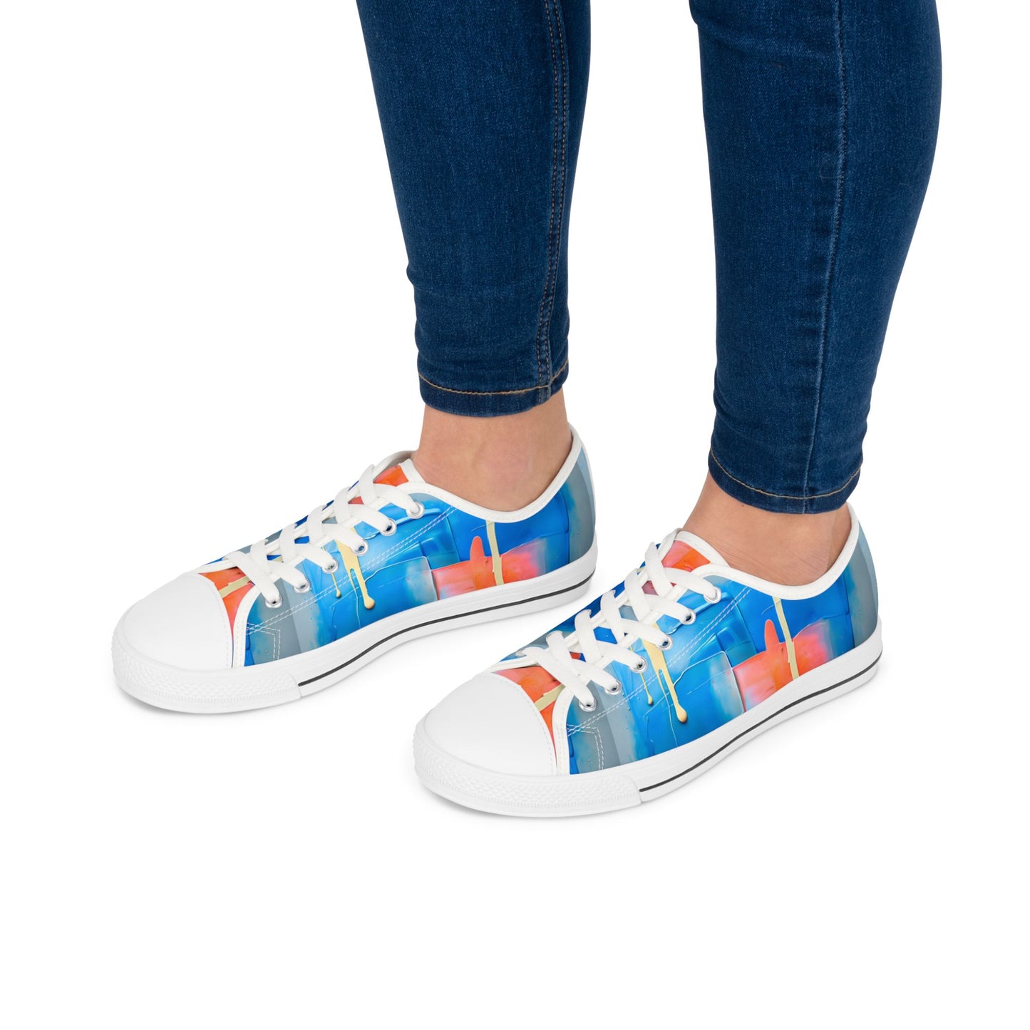 Low Top Sneakers — Abstract Blue & Coral Watercolor Design