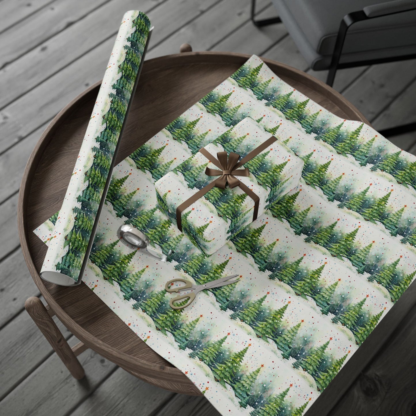 Holiday Christmas Tree Wrapping Paper Roll — Festive Green Pine Pattern for Gifts