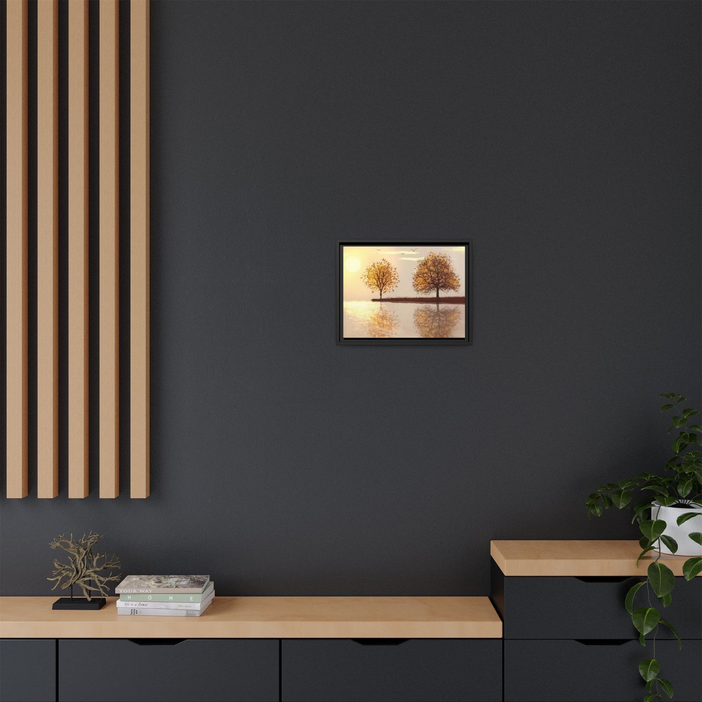 Framed Matte Canvas Wall Art — Golden Autumn Trees Reflection