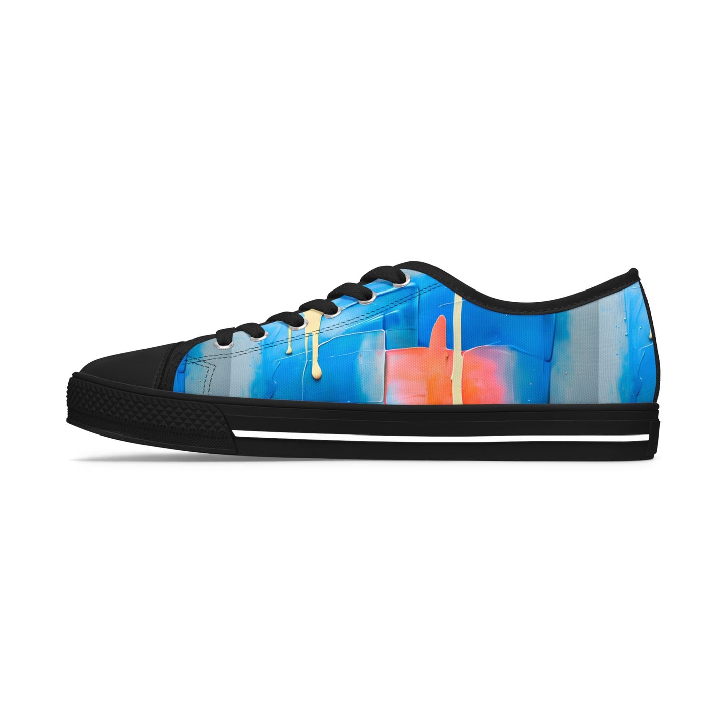 Low Top Sneakers — Abstract Blue & Coral Watercolor Design
