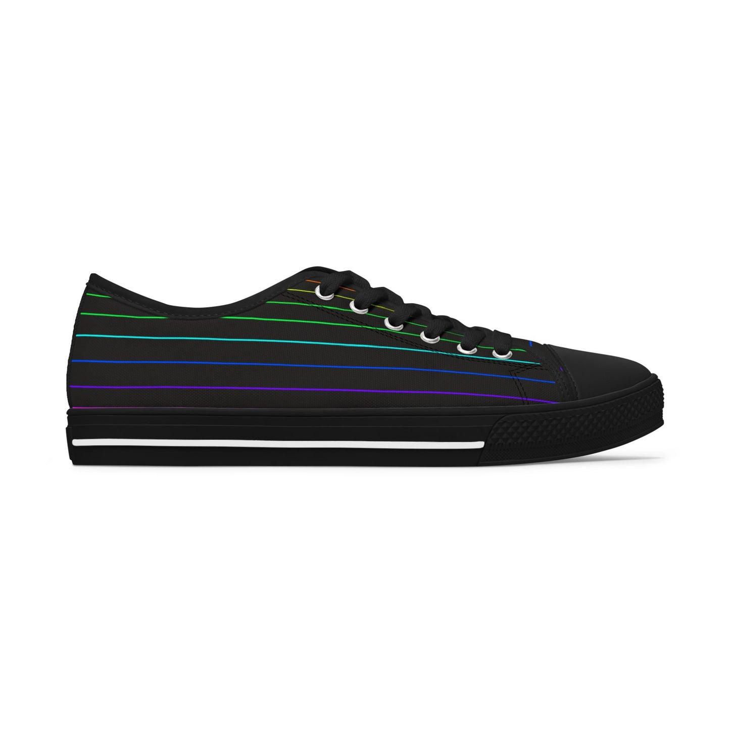 Low Top Sneakers — Black Retro Neon Stripe Casual Shoes for Women