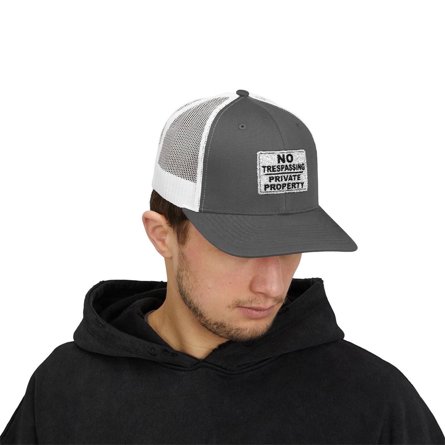 No Trespassing Snapback Trucker Cap, Outdoor Adventure Hat, Unique Gift for him, Summer Casual Style, Trendy Accessory